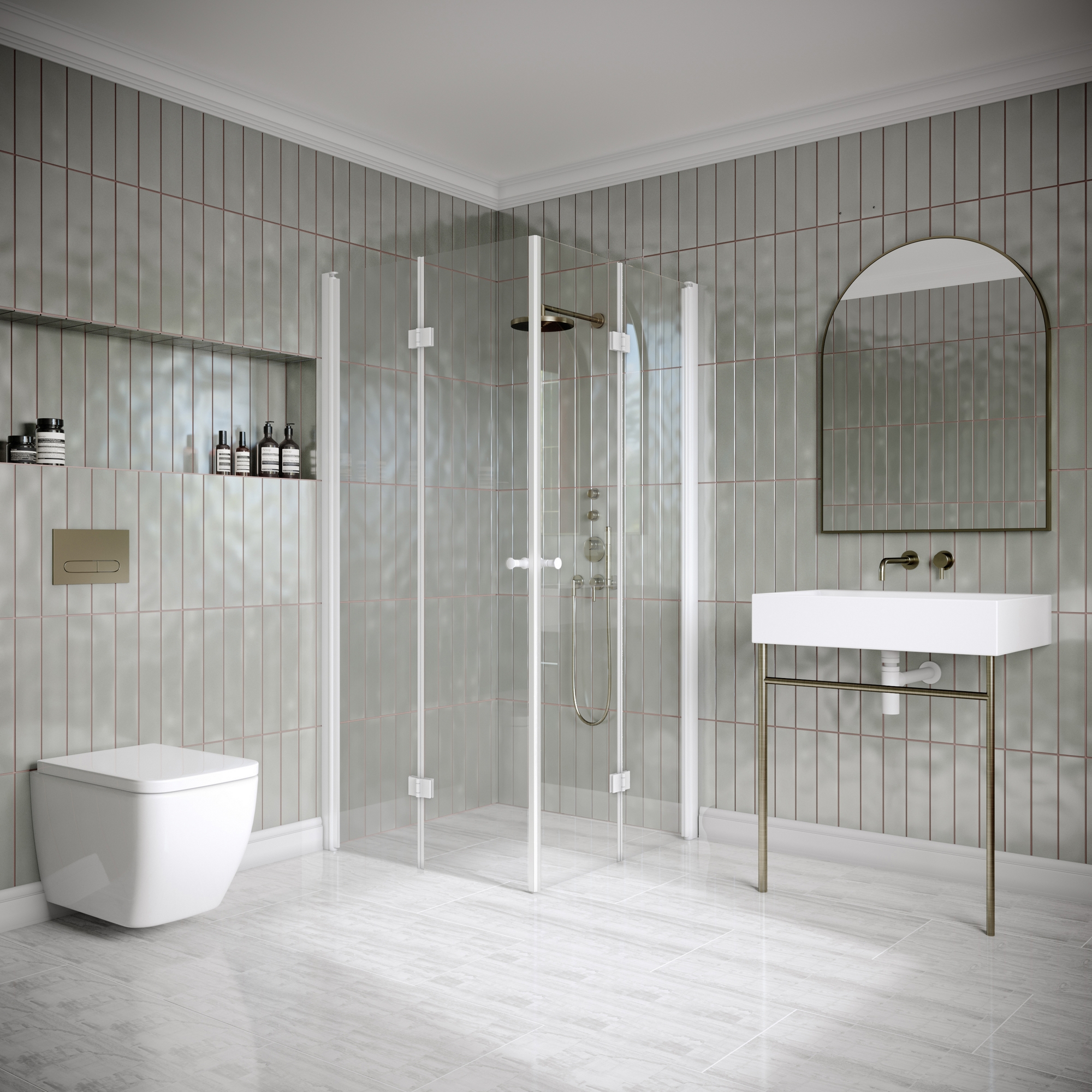 Duschhörn Hietakari Classic 150 Vikbara Dörrar 895x895x1900 mm, Klarglas, Vita profiler - Installation/montering finns att köpa till