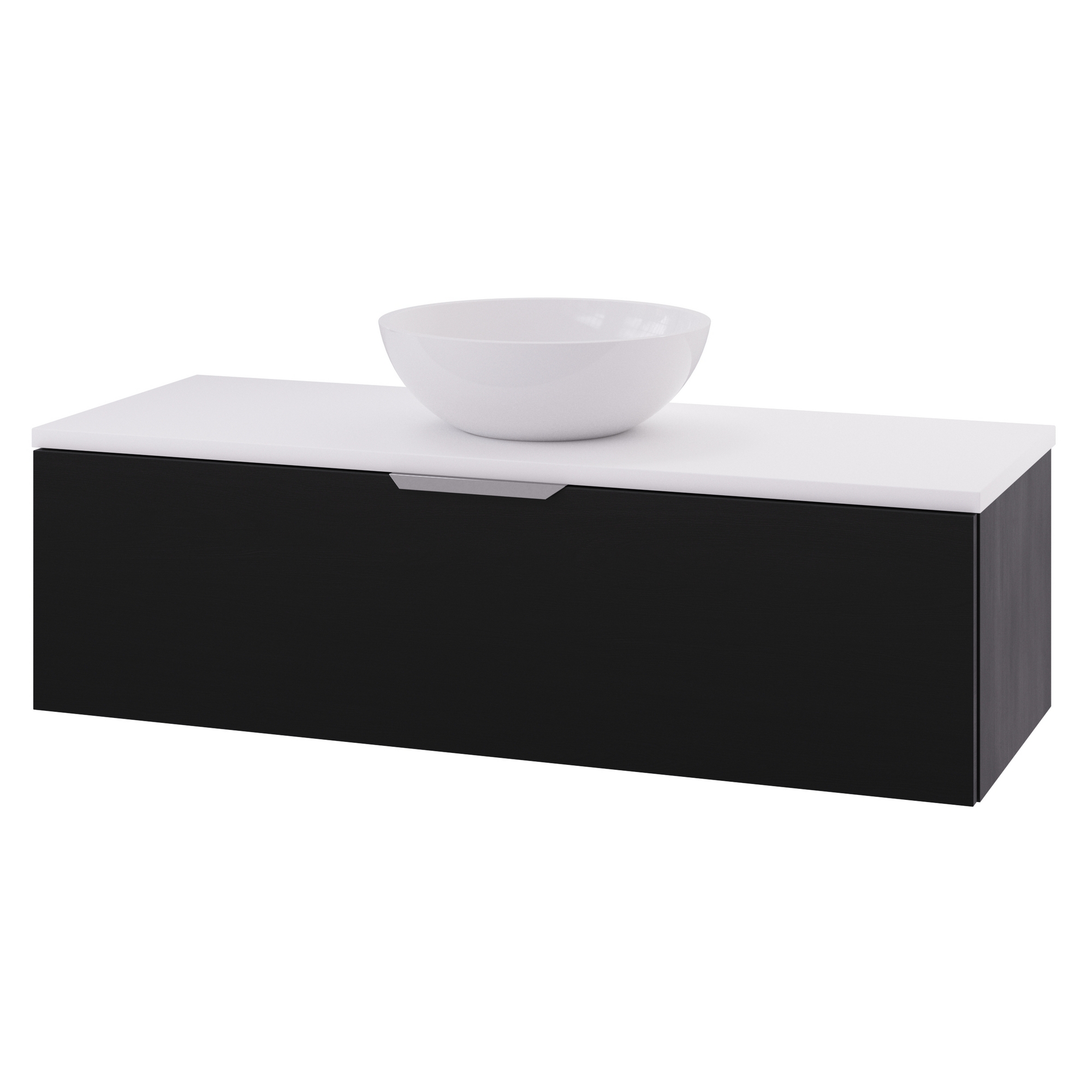 Servantskap Linn Bad Selma 120 cm Sentrert med 1 Skuff Eikefiner Svartlakkert Eikestav