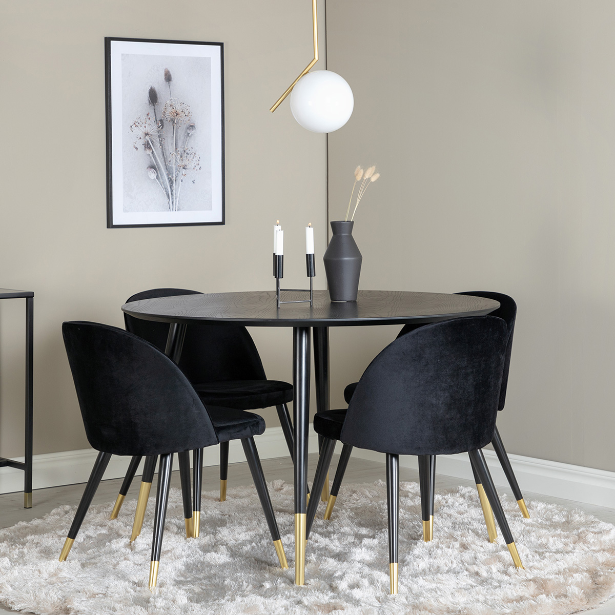 Spisegruppe Venture Home Dipp med 4 Velvet Stoler Rundt