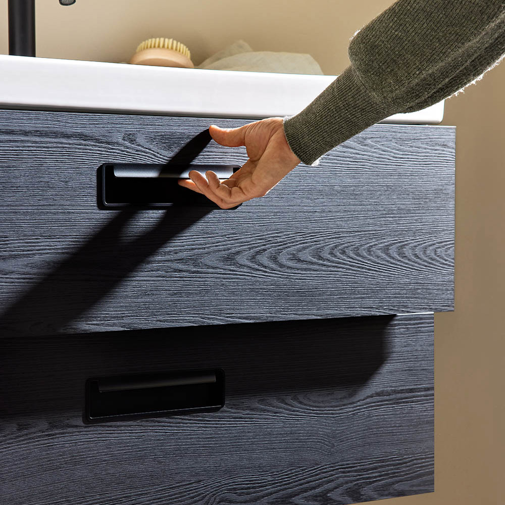 Tvättställsskåp Noro Relounge Svart Trästruktur Med Tvättställ