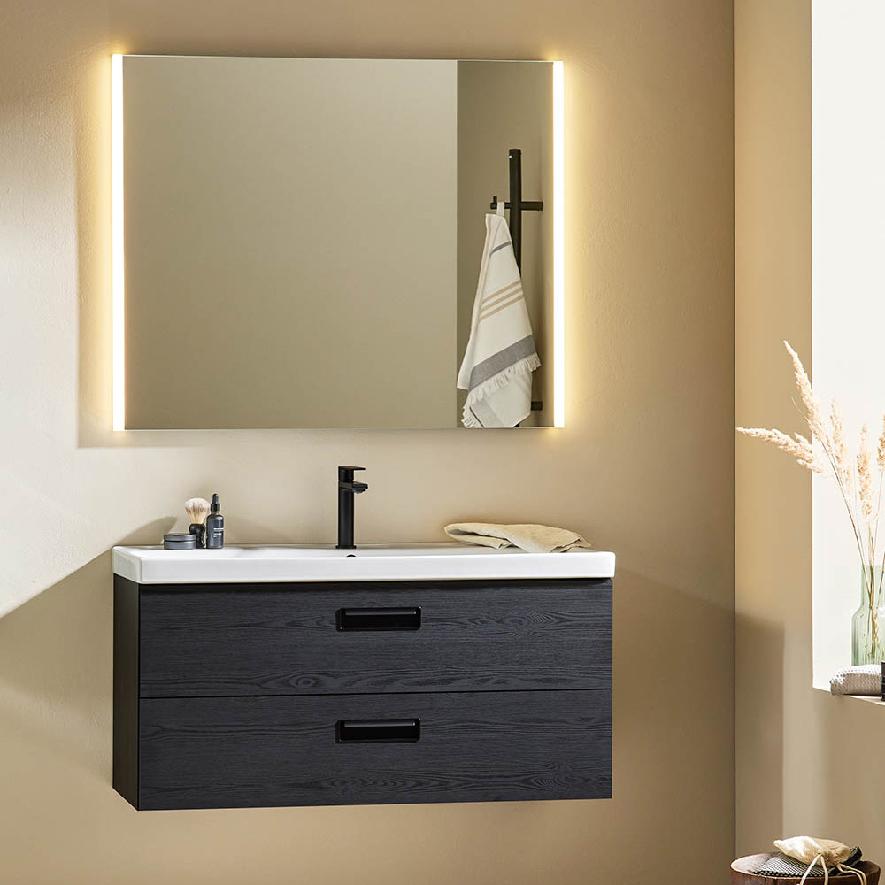 Tvättställsskåp Noro Relounge Svart Trästruktur Med Tvättställ | badrum - badrumsmobler - tvattstallsskap-och-kommod | KakelKungen