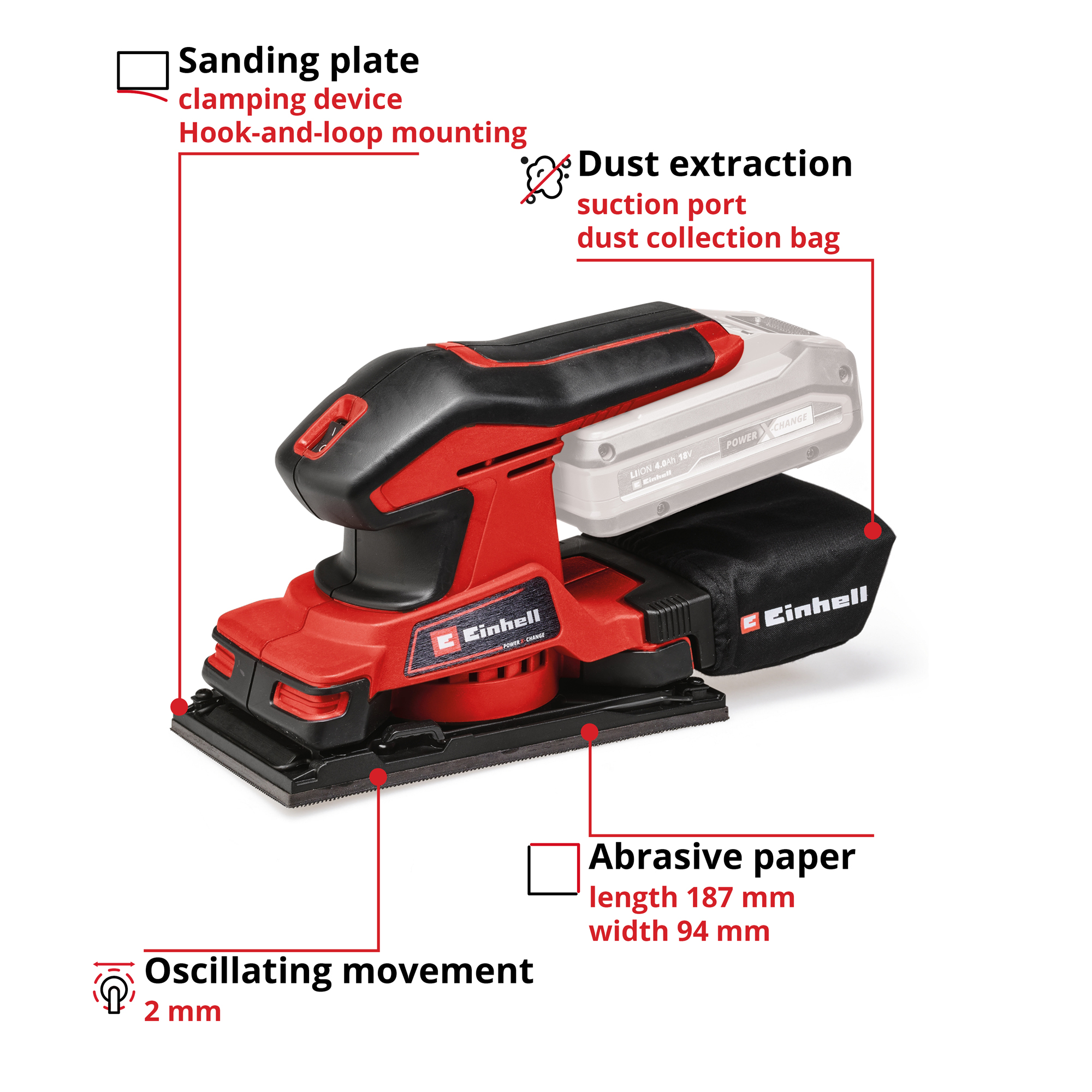 Slipemaskin Einhell TC-OS 18/187 Li 18V Uten Batteri og Lader