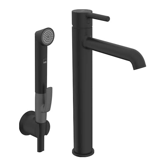 tvättställsblandare oras optima style 2602fh hög med självstängande handdusch