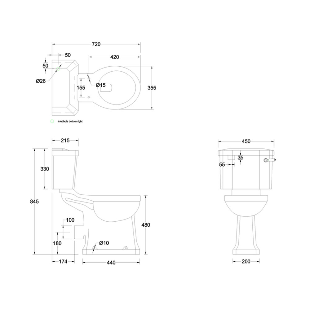 Toalett Burlington P12 Forhøyet 440 mm Med Myktstengende Sete