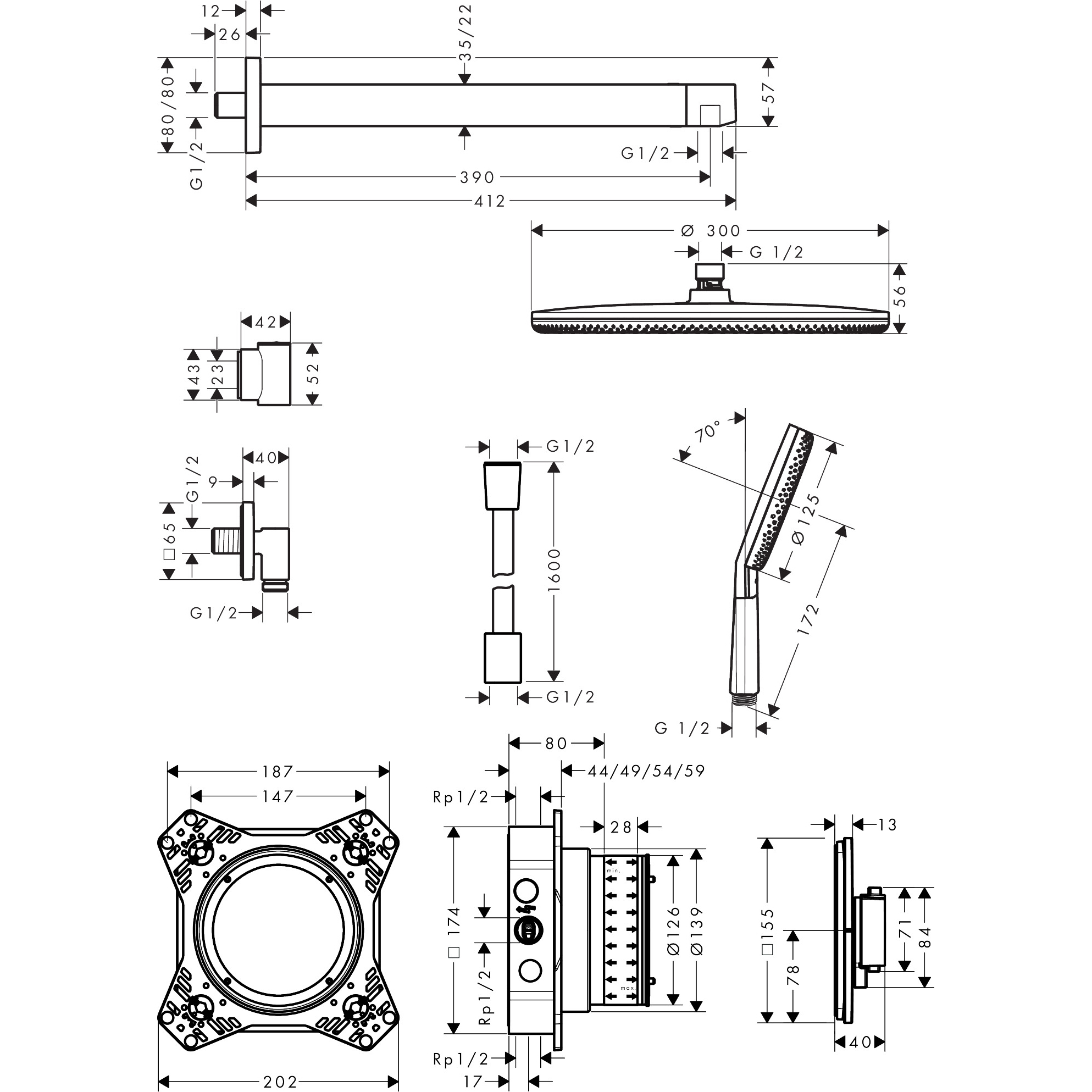 Takduschset Hansgrohe Raindance Alive S 300 1jet för Inbyggnad