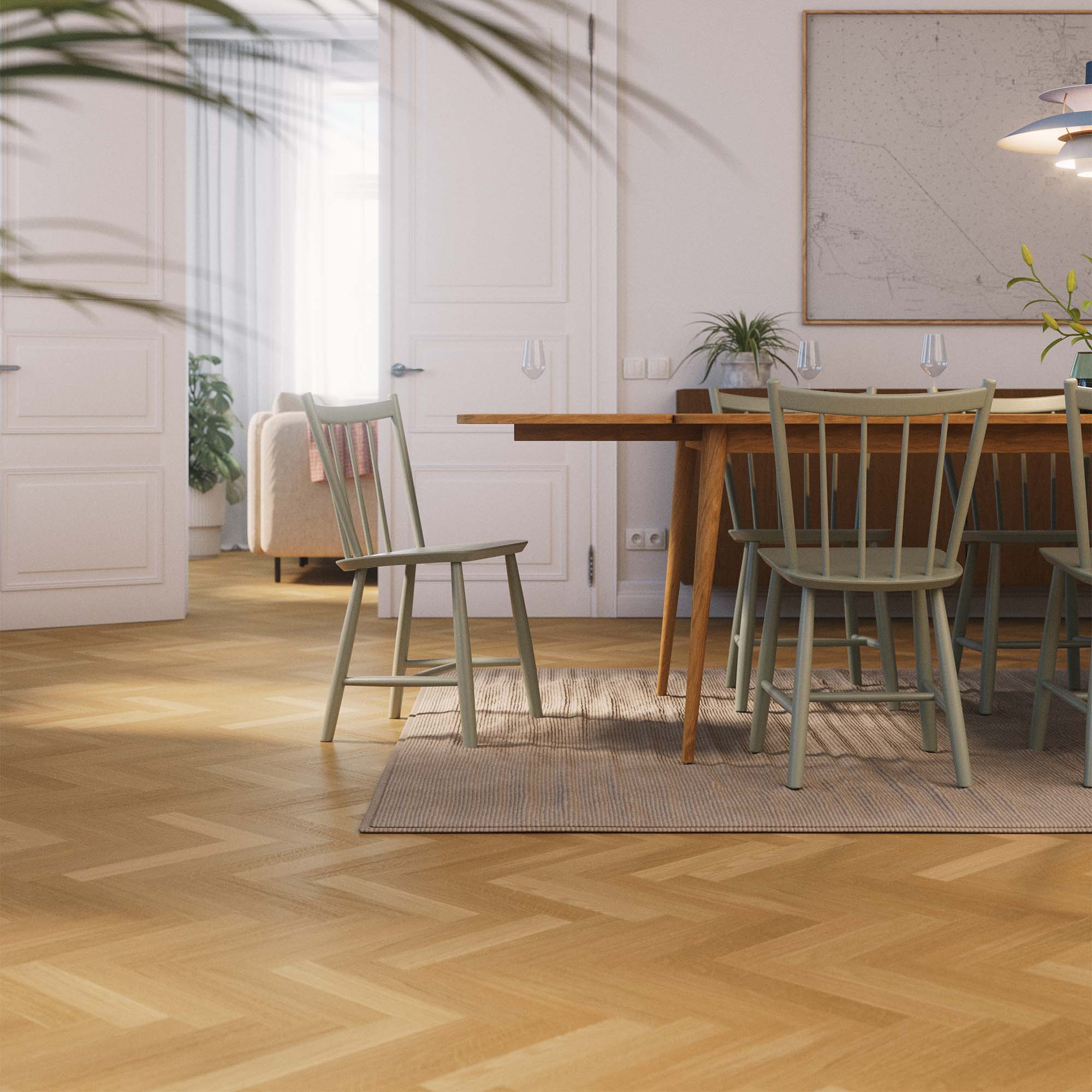 Tregulv Bjelin Herdet Eik Stockholm Classic Fiskeben Naturell