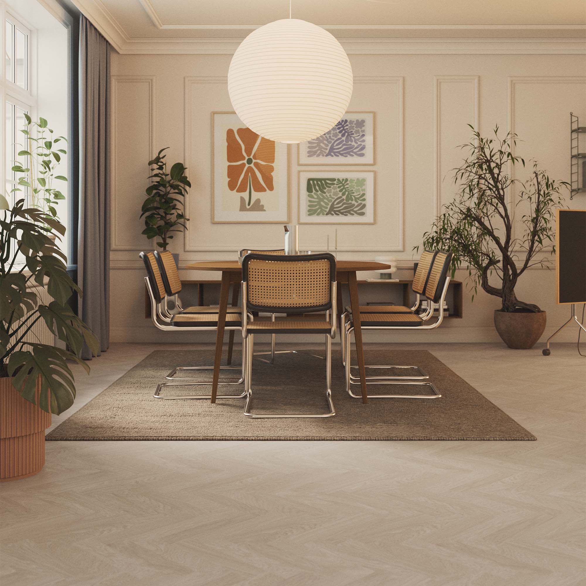 Tregulv Bjelin Herdet Eik Boden Classic Fiskeben Powder White