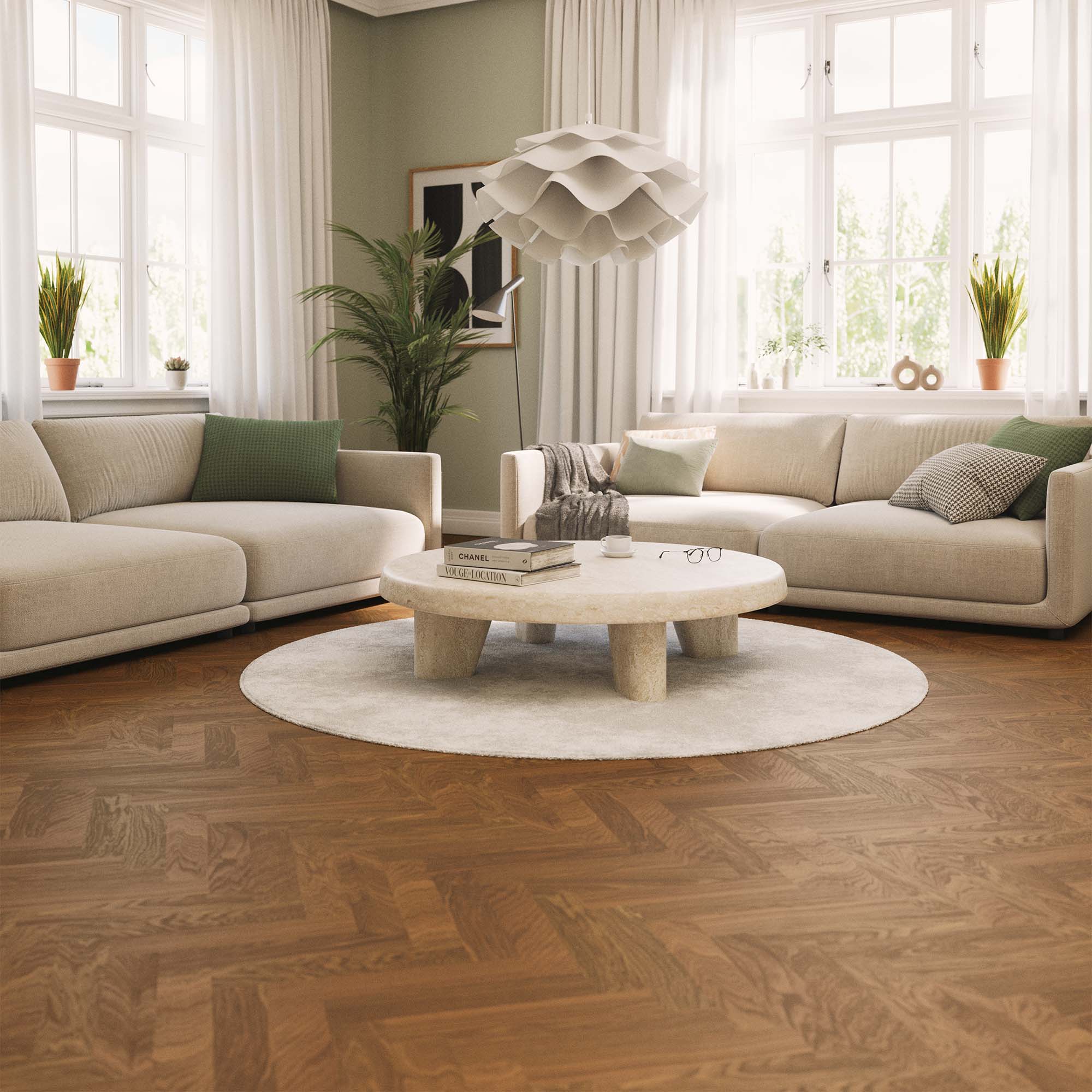 Tregulv Bjelin Herdet Eik Sandviken Classic Fiskeben Terra Brown