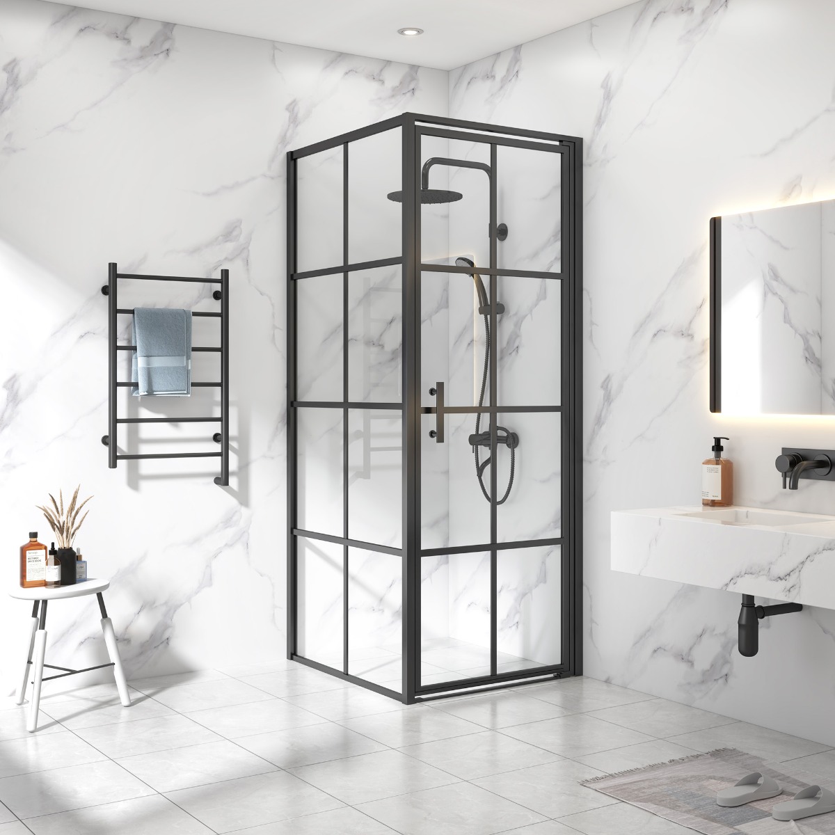 Dusjhjørne Lyfco Industri med Sprosser Rett Dør og Fast Vegg