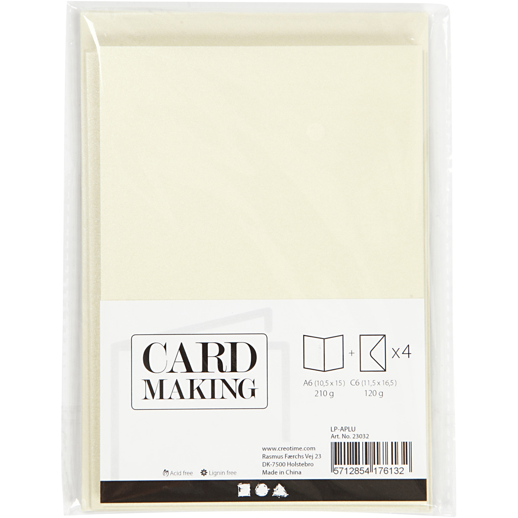 Kort Creativ Company og Perlemor Konvolutt Kortstr 10,5x15 cm Konvstr 11,5x16,5 cm 4 sett/1 Pk