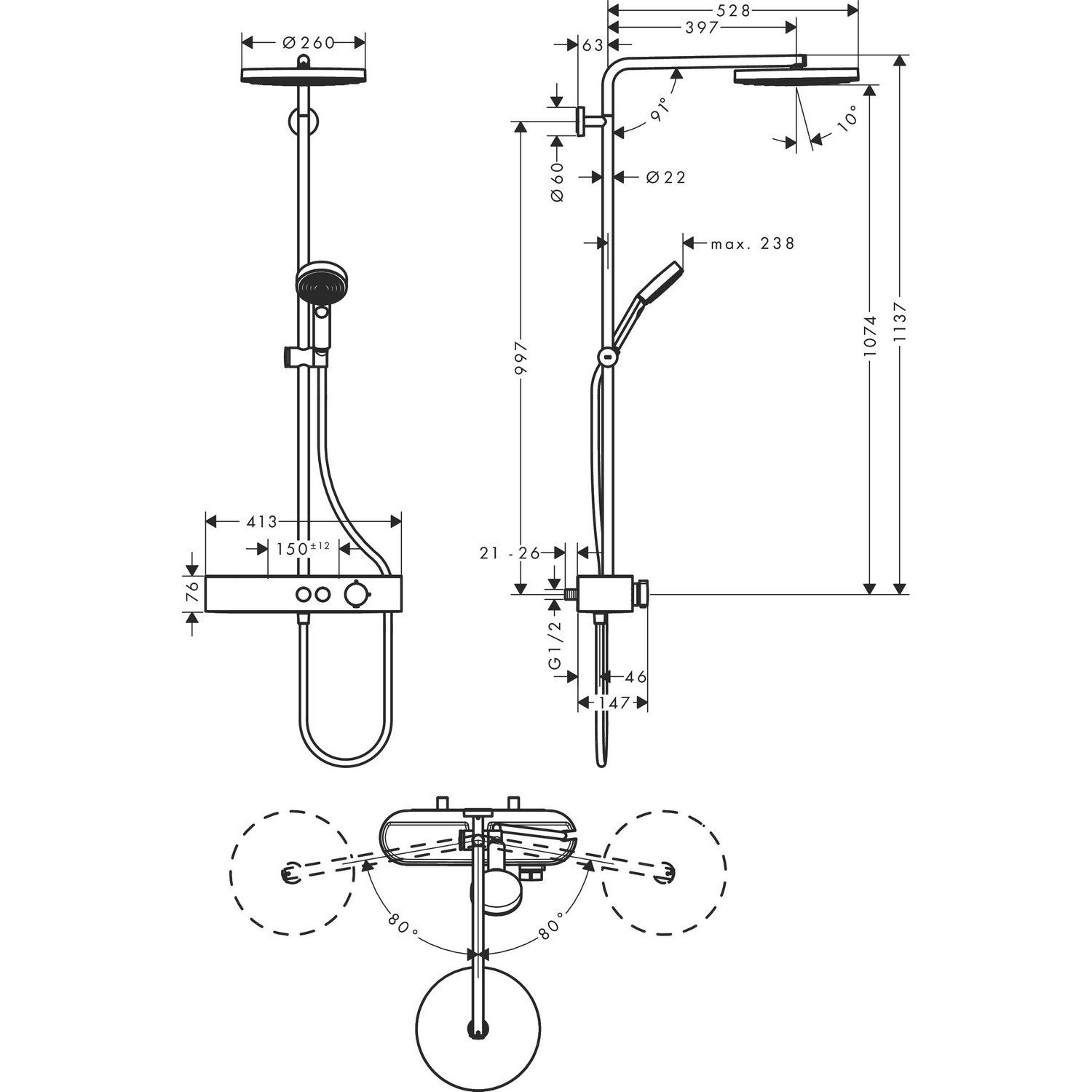 Takdusjsett Hansgrohe Pulsify S 260 1jet EcoSmart