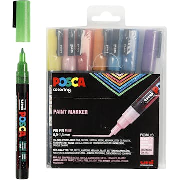 Tusj  Creativ Company Posca Glitter Farger Nr PC-3ML Strek 0,9-1,3 mm 8 Stk/1 Pk