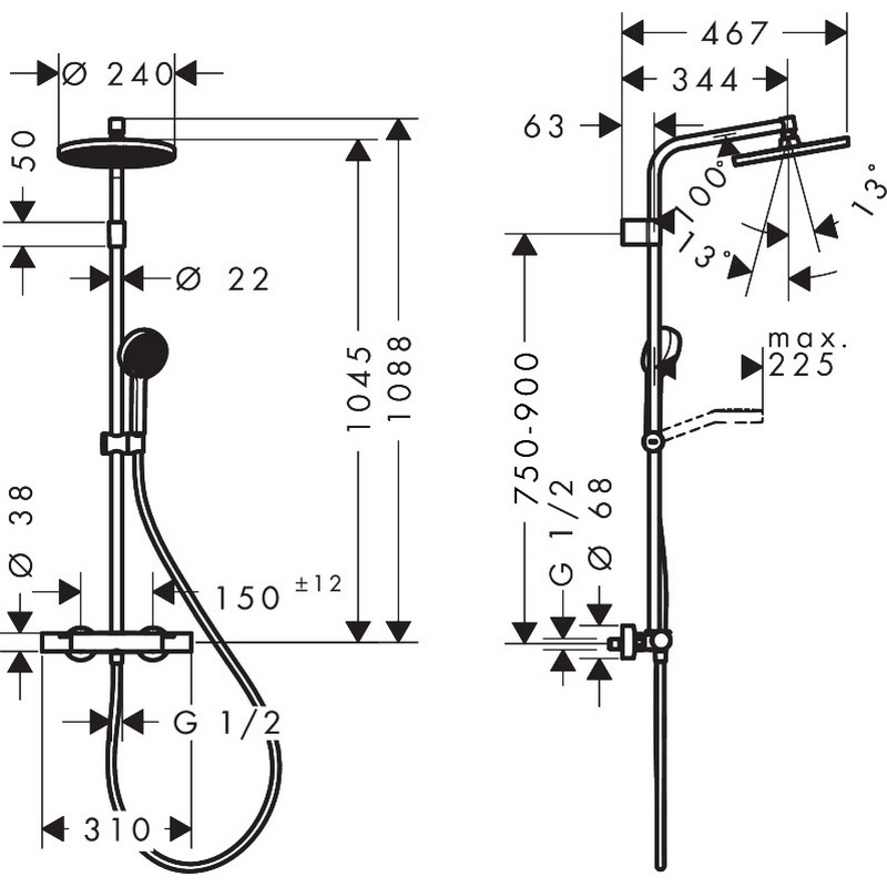 Takdusjsett Hansgrohe Activera S Showerpipe 240 1jet EcoSmart med Ecostat Fine Varia