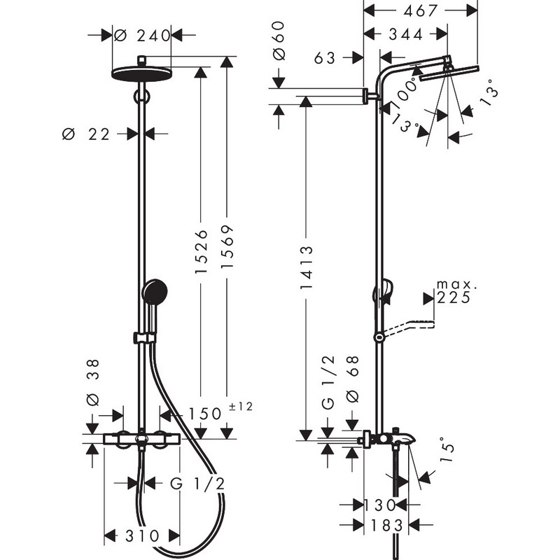 Takdusjsett Hansgrohe Activera S Showerpipe 240 1jet EcoSmart med Kartermostat Ecostat Fine