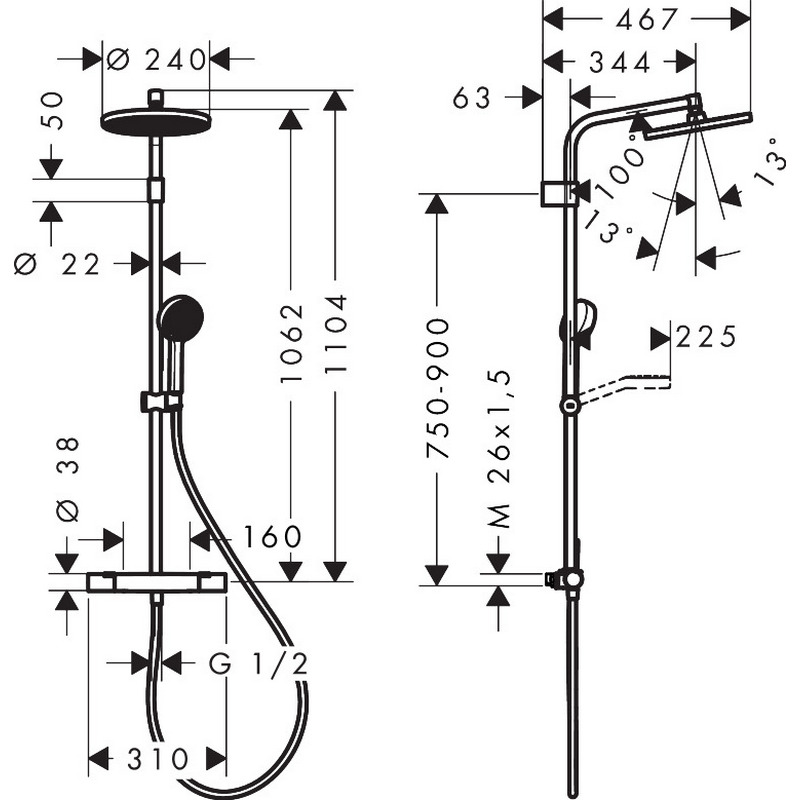 Takduschset Hansgrohe Activera S Showerpipe 240 1jet EcoSmart med Ecostat Fine Varia