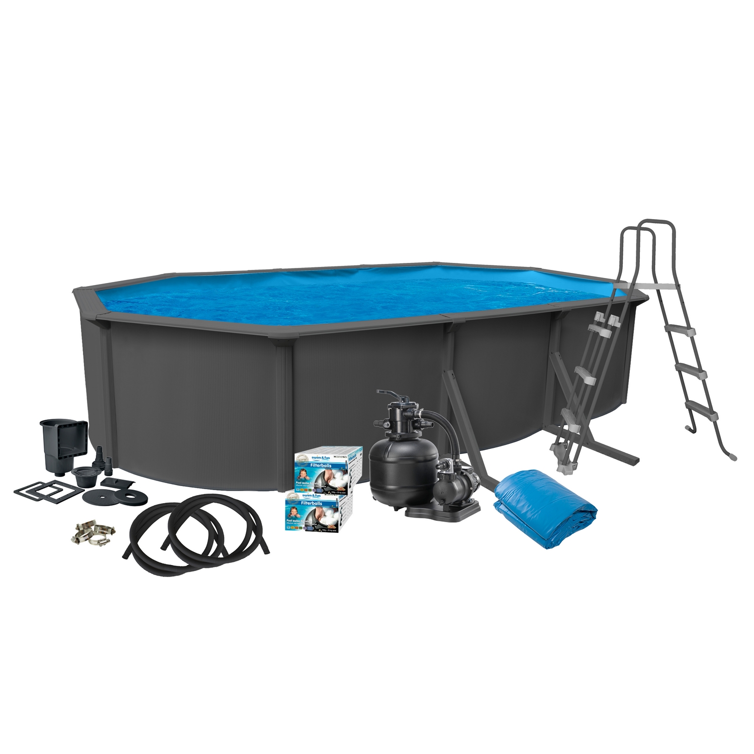 Poolpaket Swim & Fun Pool Basic 120 Oval Antracitgrå LxB: 610x360 cm