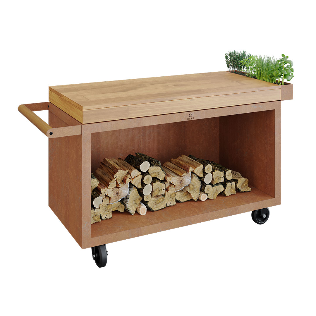 Modul OFYR Mise en Place 135 PRO Cortenstål, Modell: TW (Toppskiva i teak)