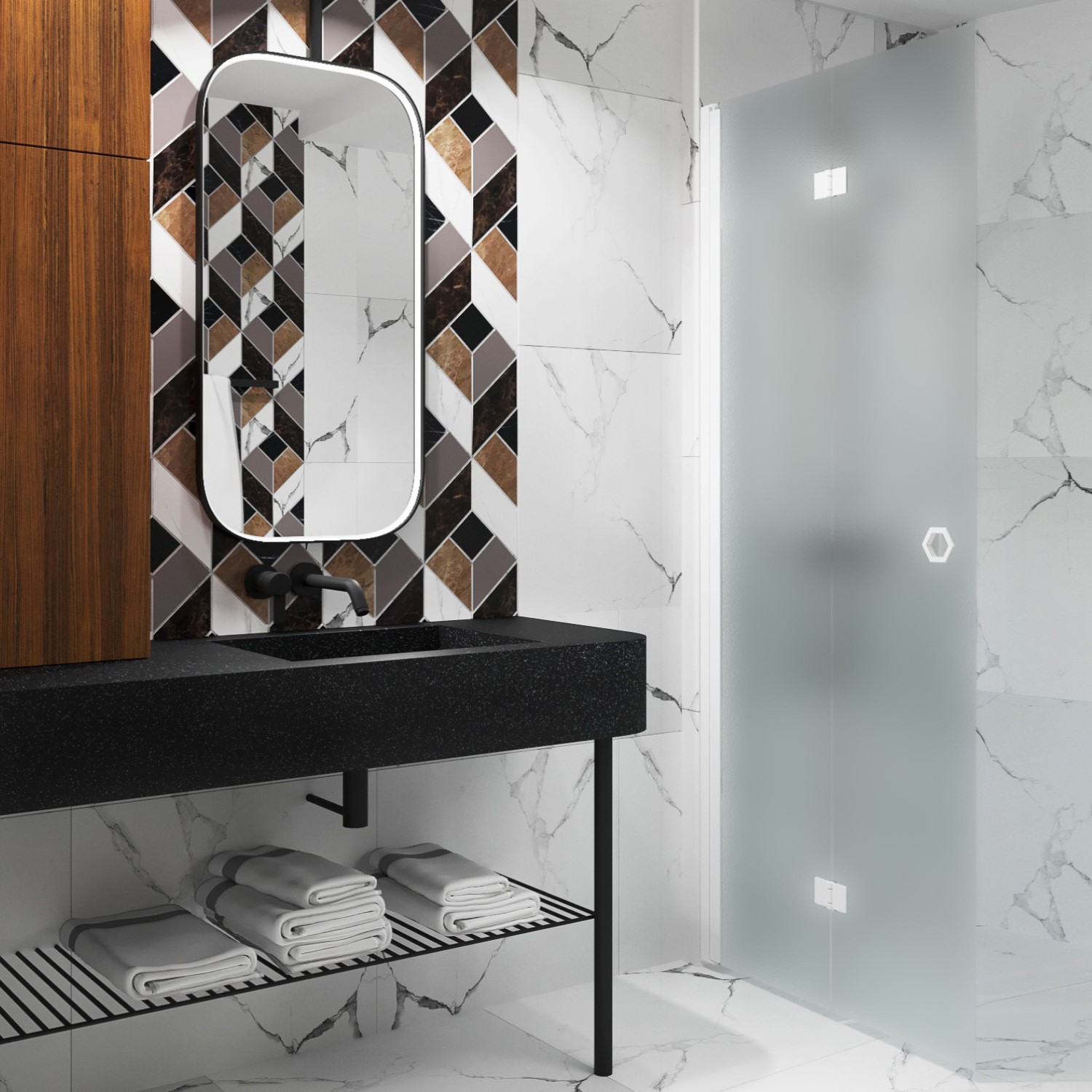 Duschdörr Hietakari Forma 303 Vikbar 785x2025 mm, Satin, Vita Profiler