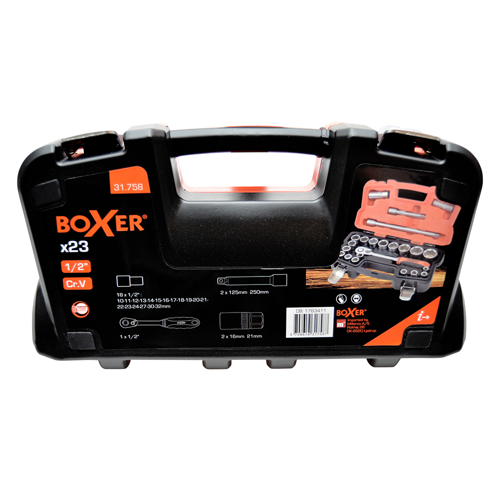 Pipenøkkelsett Boxer 1/2 tommer-23-deler