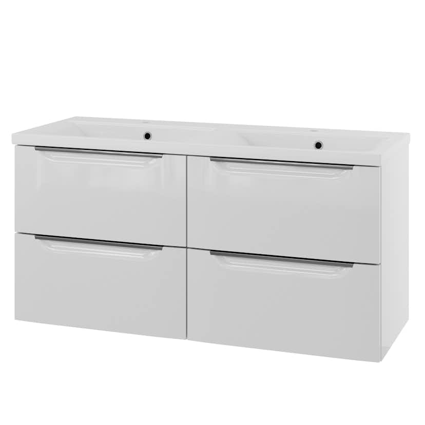 Servantskap Linn Bad Mari 120 cm Dobbel 4x60 Skuffer Hvit Høyglans