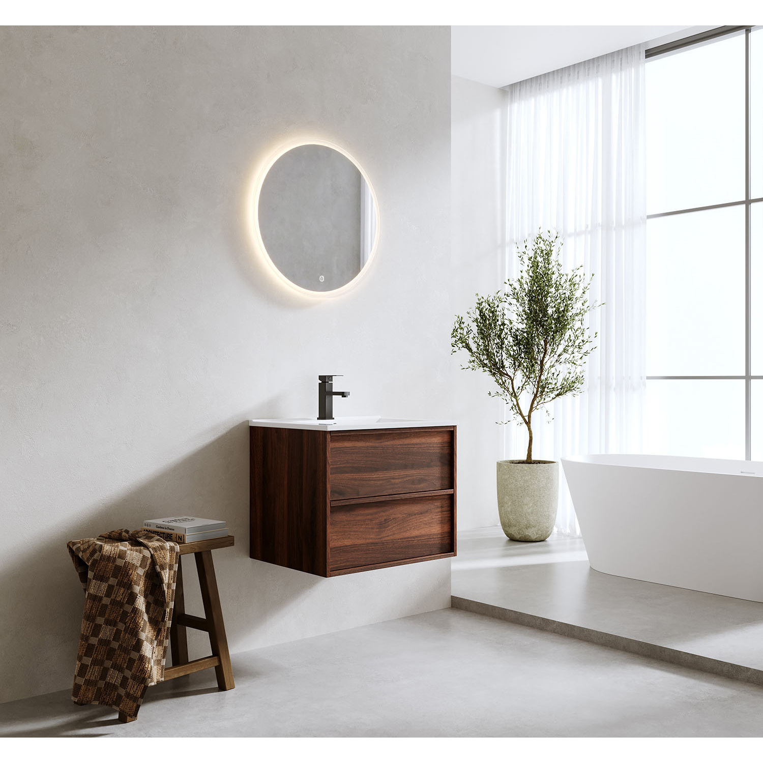 Tvättställsskåp Bathlife Charm med Tvättställ och Spegel Skina