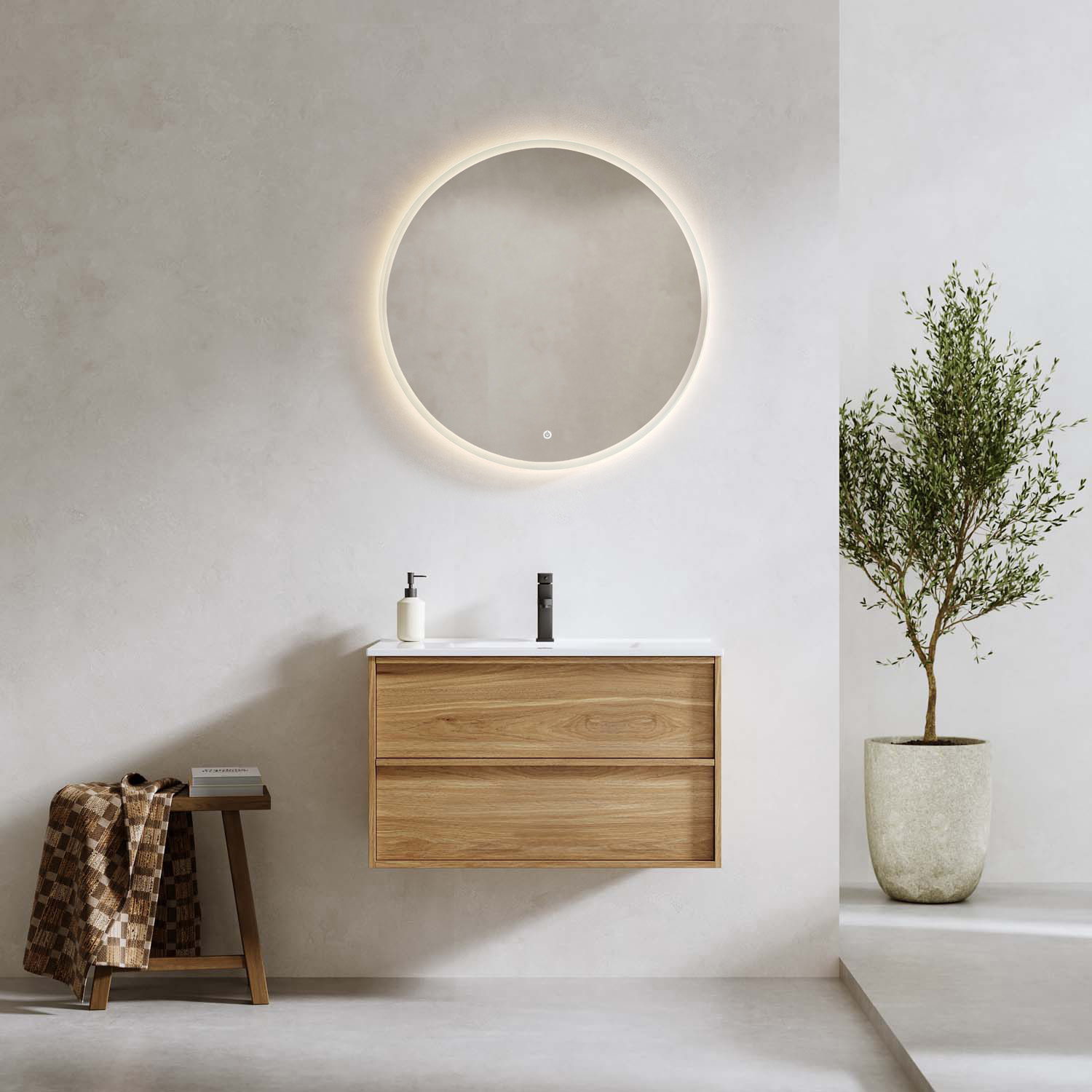 Tvättställsskåp Bathlife Charm med Tvättställ och Spegel Skina