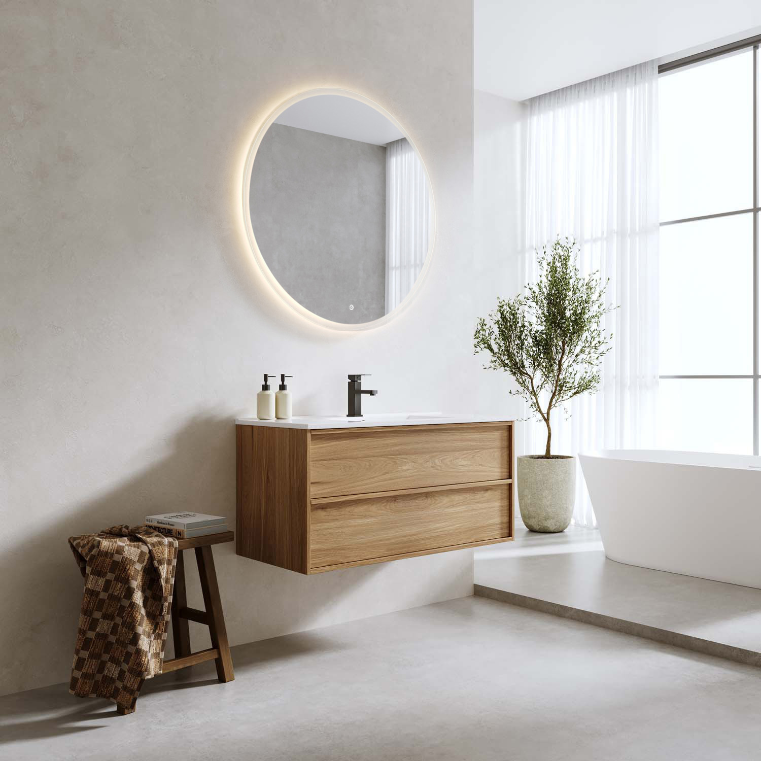 Tvättställsskåp Bathlife Charm med Tvättställ och Spegel Skina