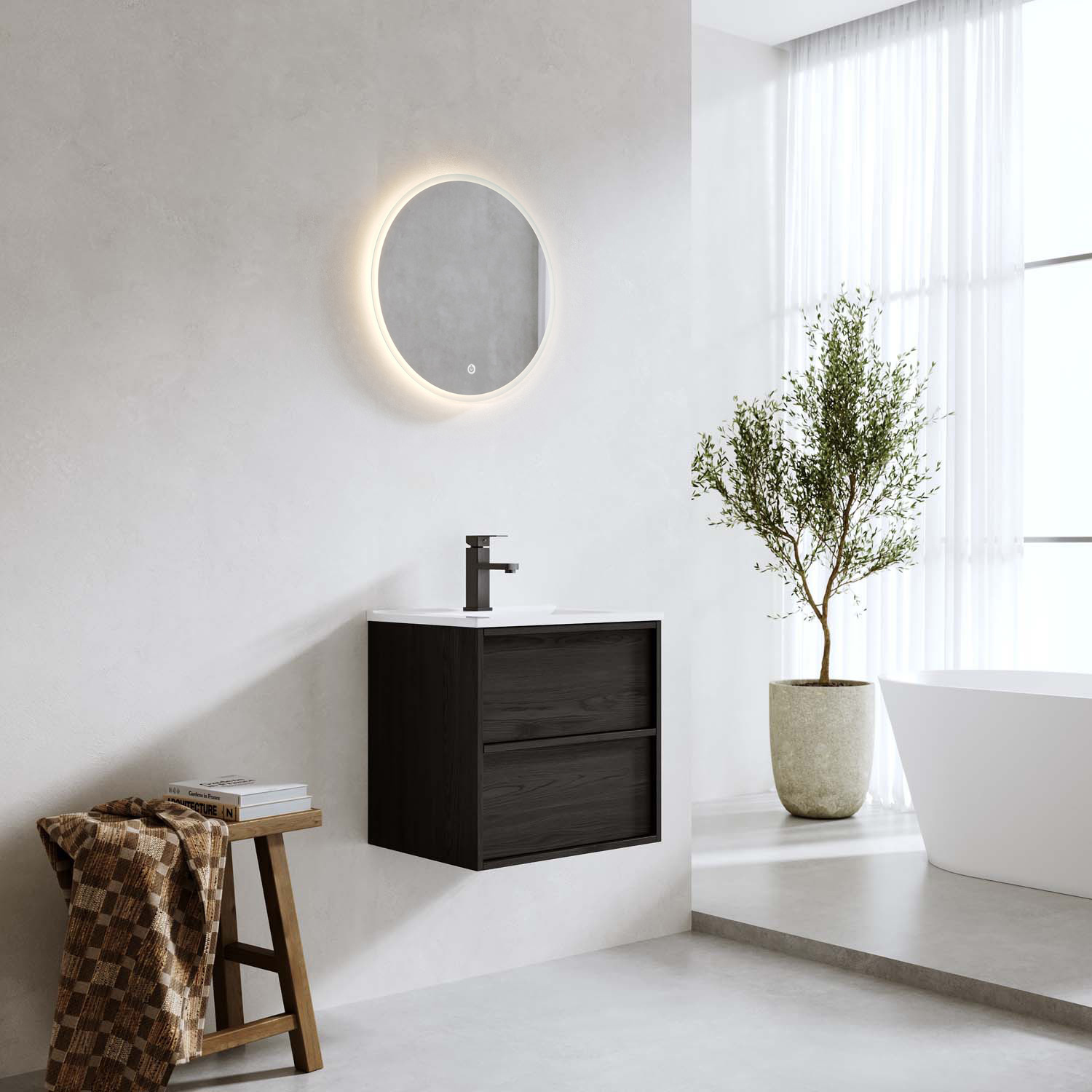 Tvättställsskåp Bathlife Charm med Tvättställ och Spegel Skina