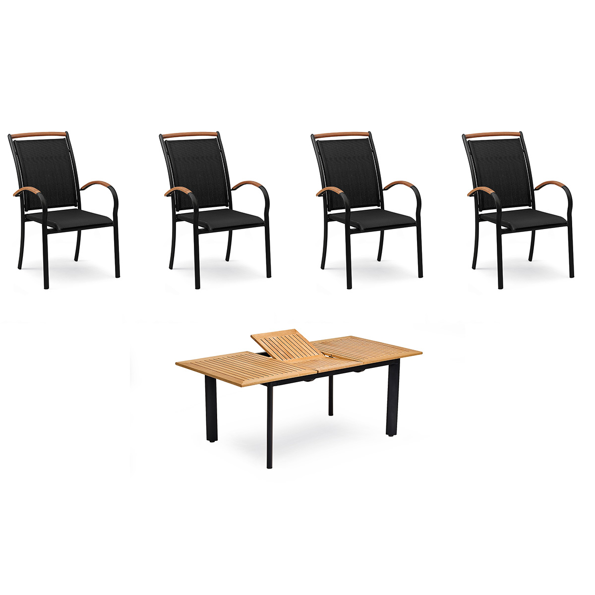 Spisegruppe Hage Hillerstorp Nydala 4stk Stoler med Utrekkbart Hagebord 90x150-200 cm