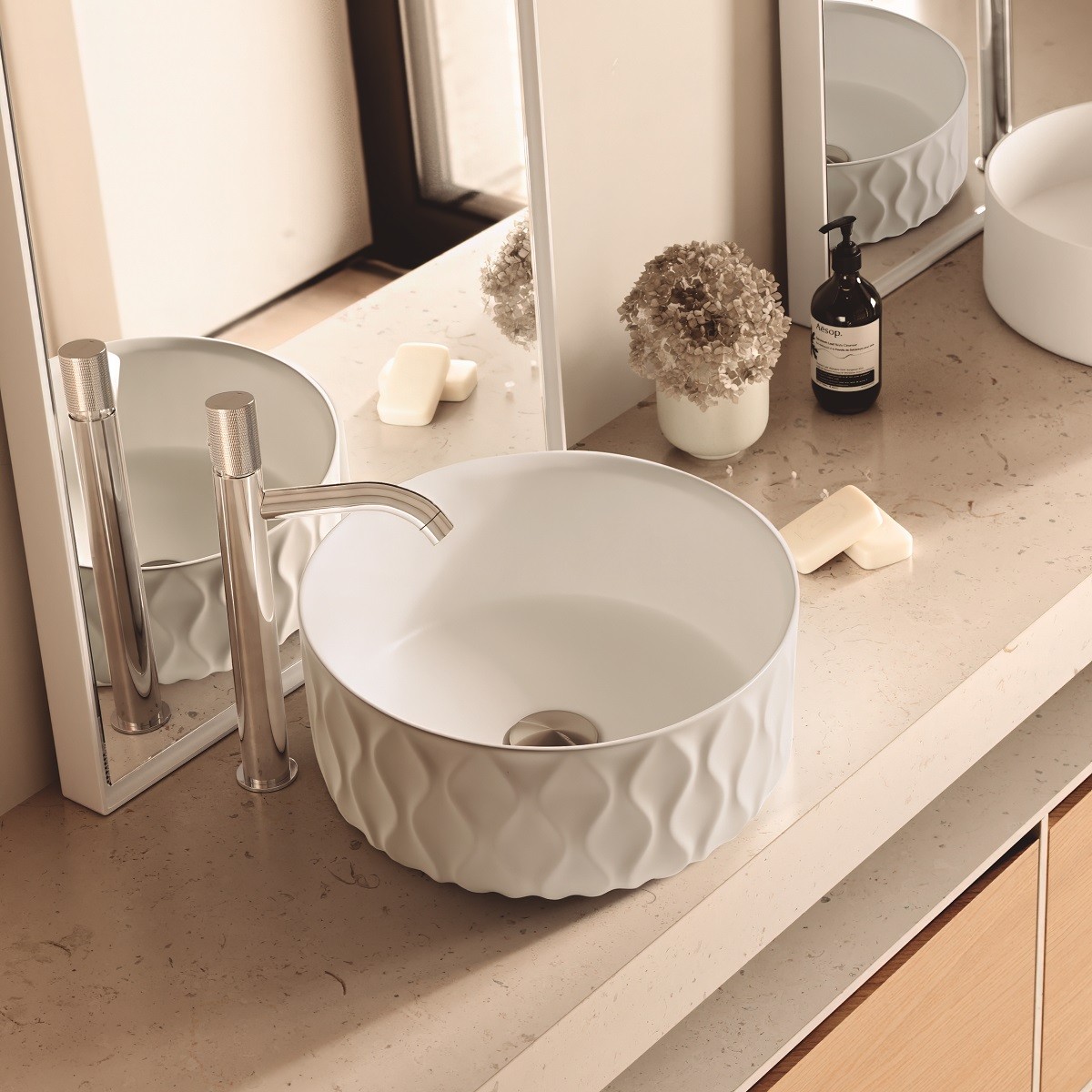 Porselensservant Bathco Sand Waves Rund