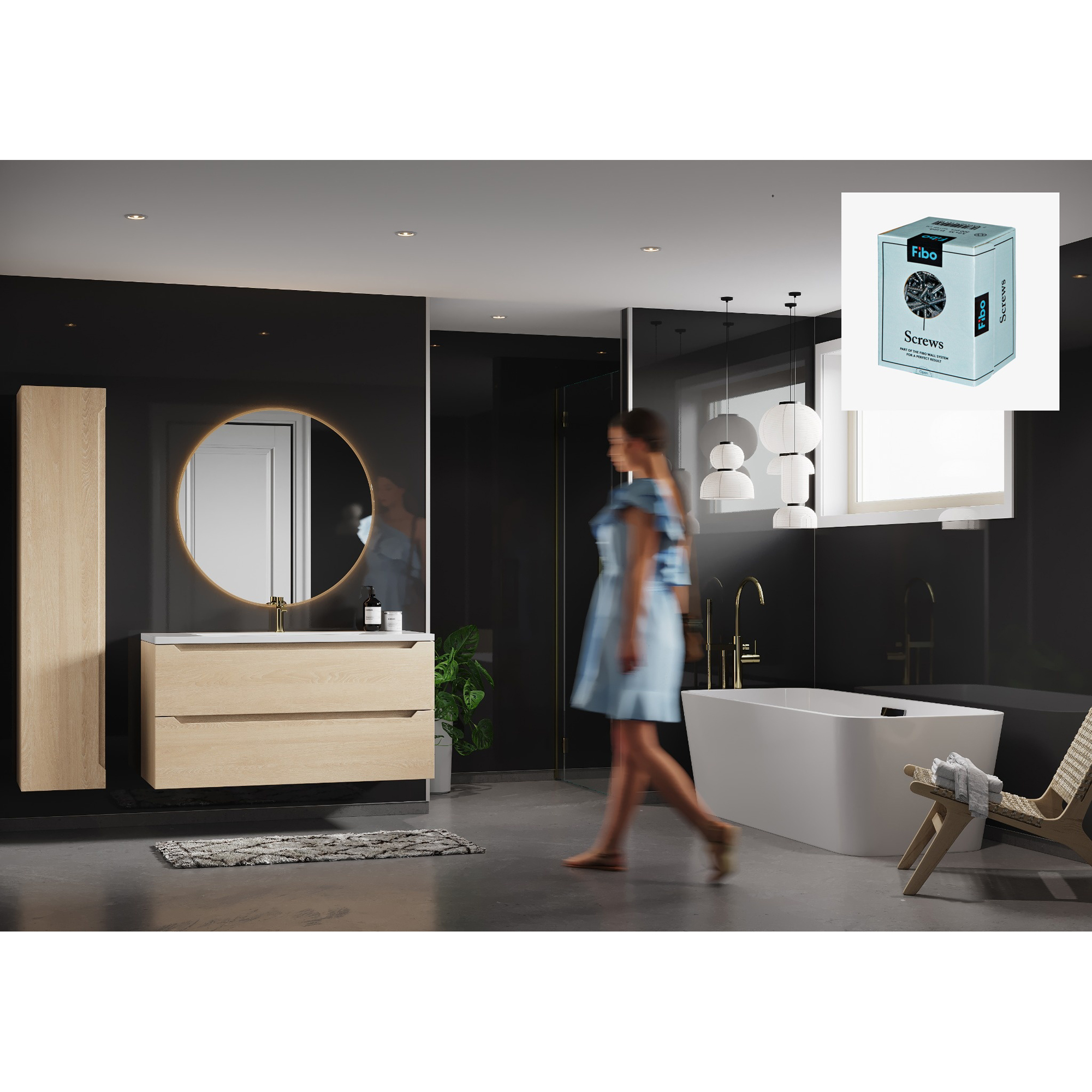 Baderomspanel Fibo 2124 F00 Black Gloss med Monteringsskruer