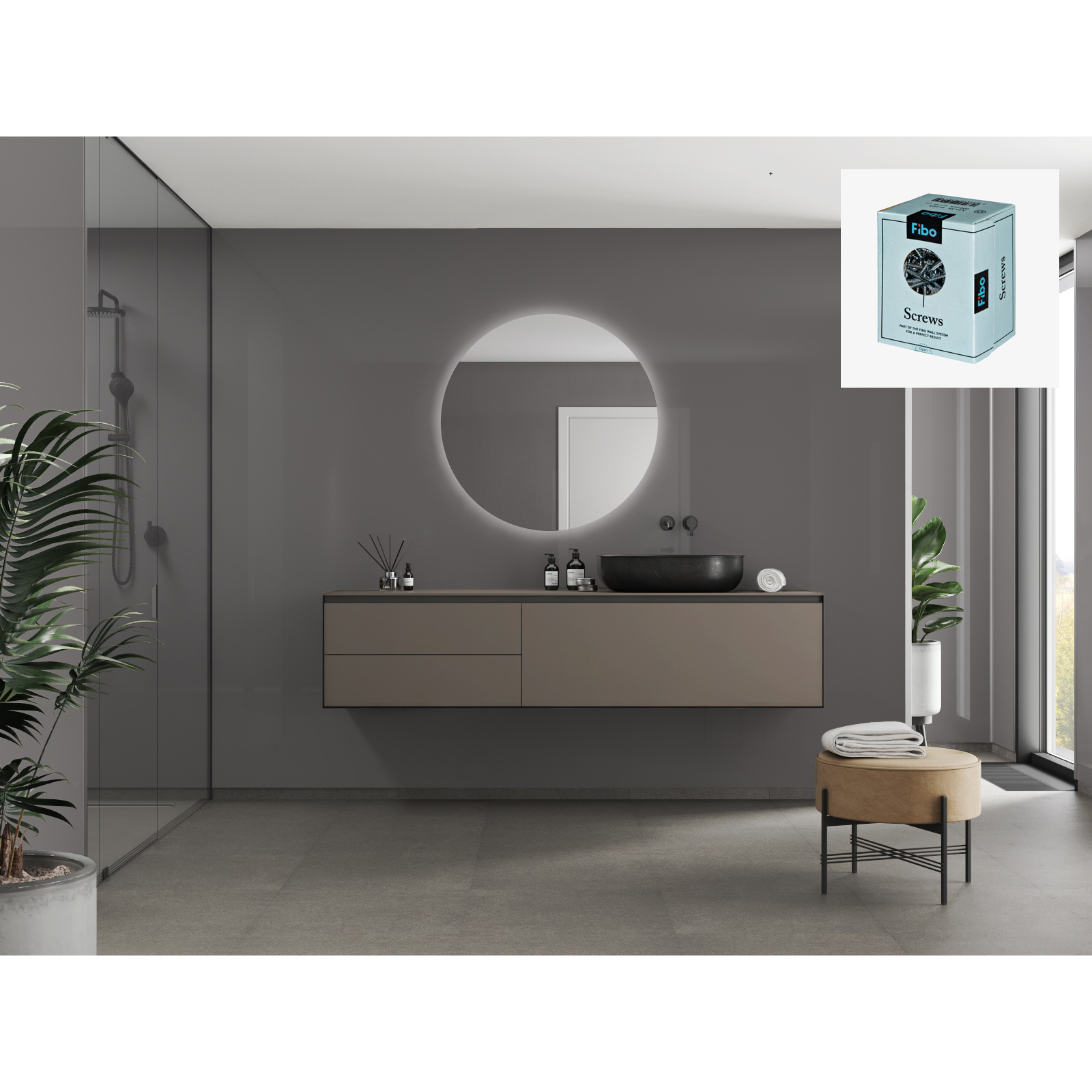 Baderomspanel Fibo 4054 F00 Antracite med Monteringsskruer