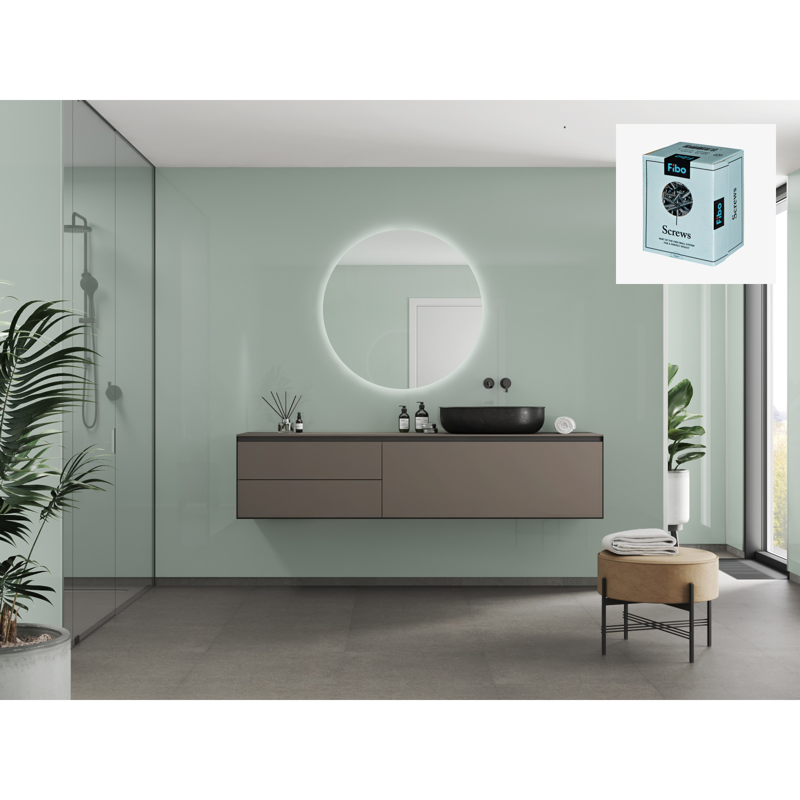 Baderomspanel Fibo 4085 F00 Light Mint med Monteringsskruer