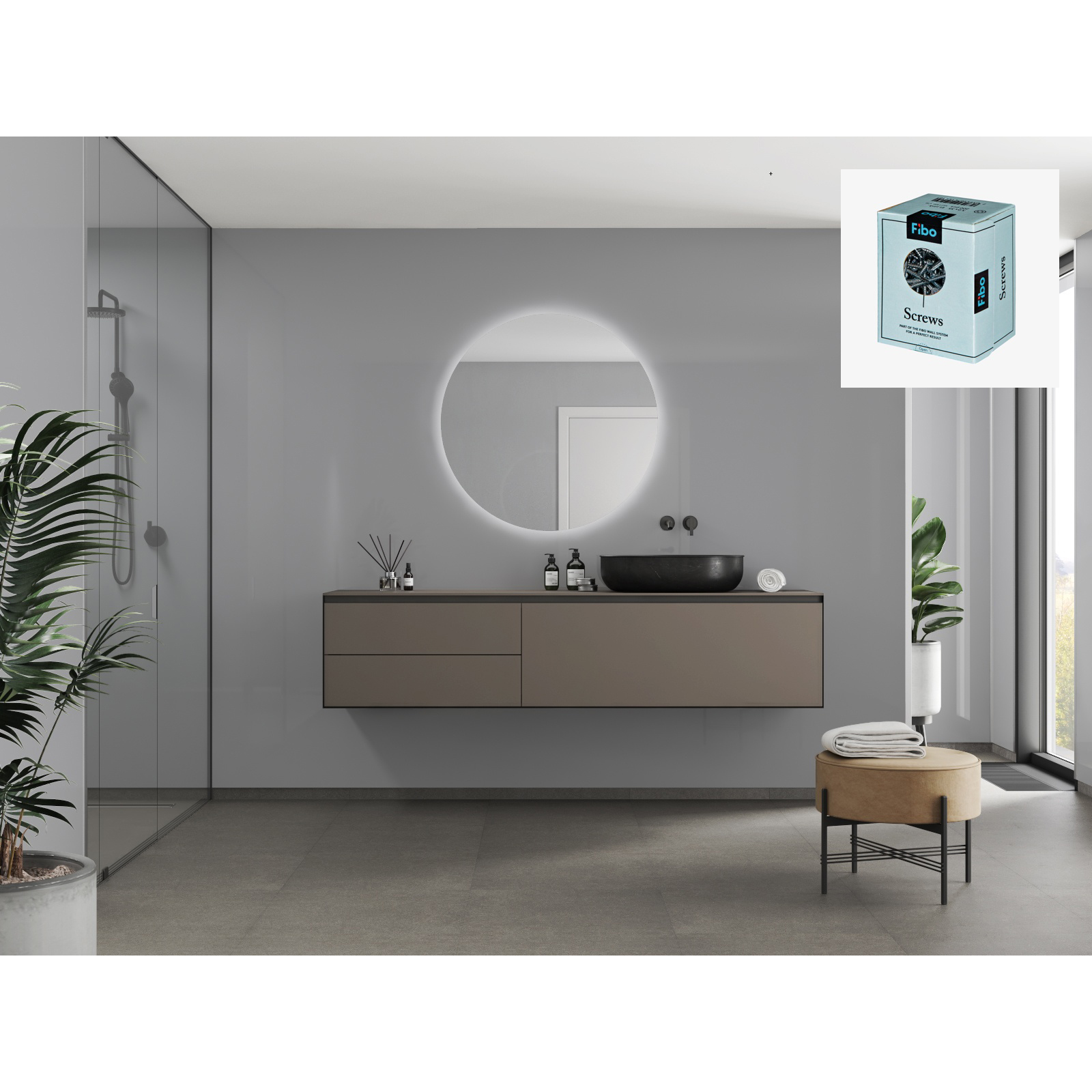 Baderomspanel Fibo 4115 F00 Medium Grey med Monteringsskruer