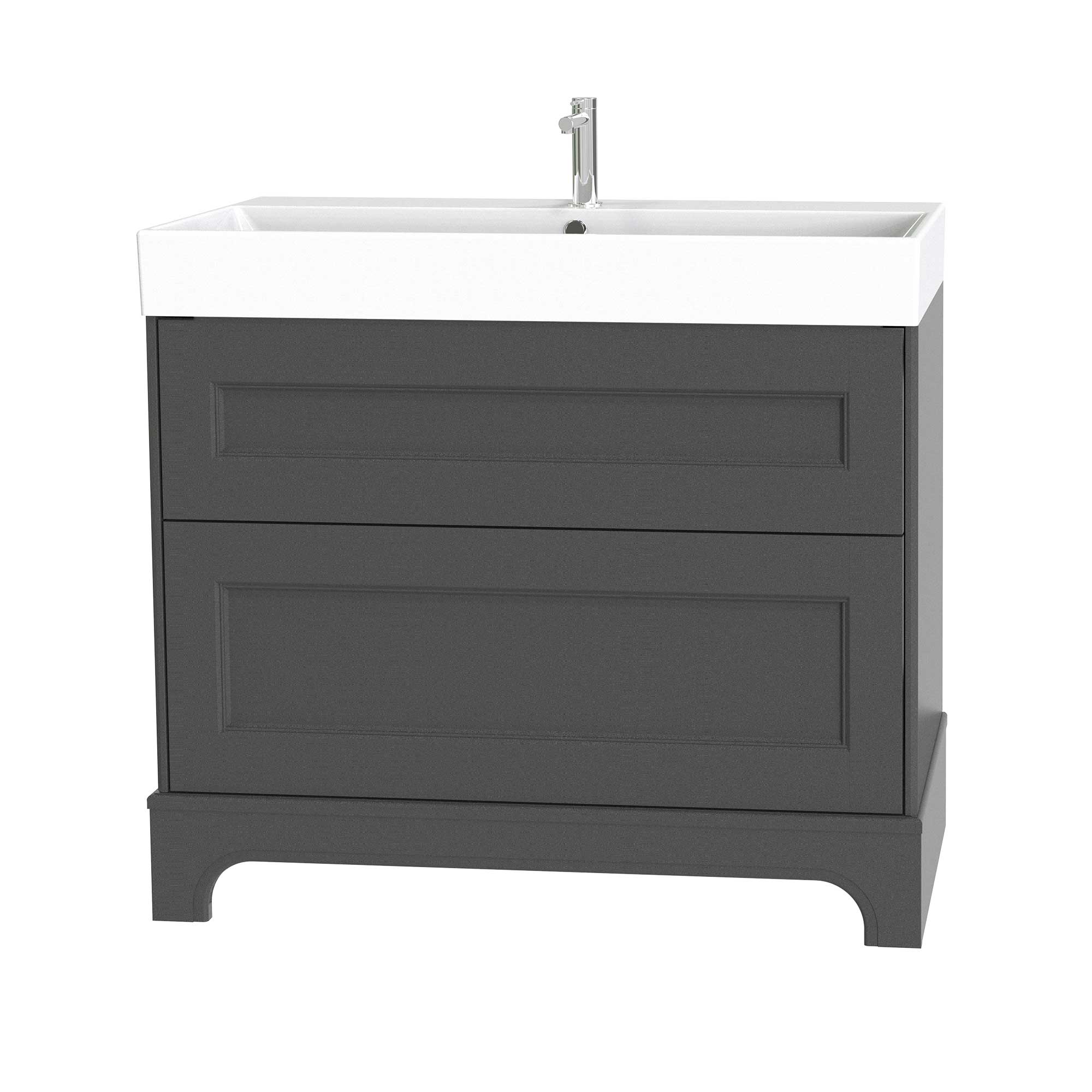 Tvättställsskåp Miller Badrum Kensington 100 med Lådor och Sockel för Heltäckande Tvättställ