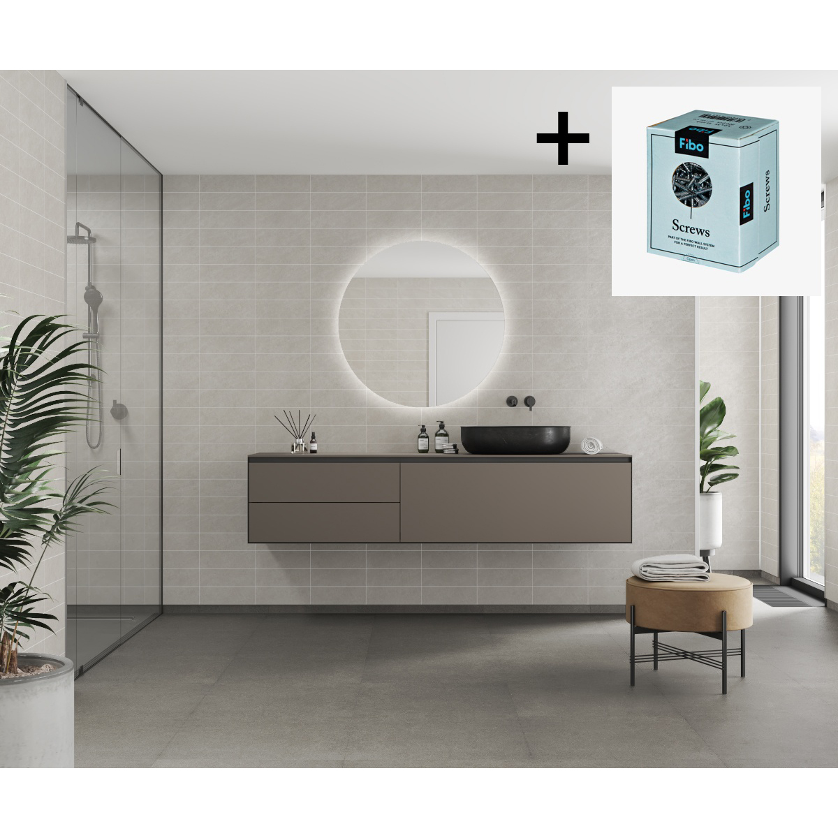 Baderomspanel Fibo 4746 M3010 Grey Sahara med Monteringsskruer