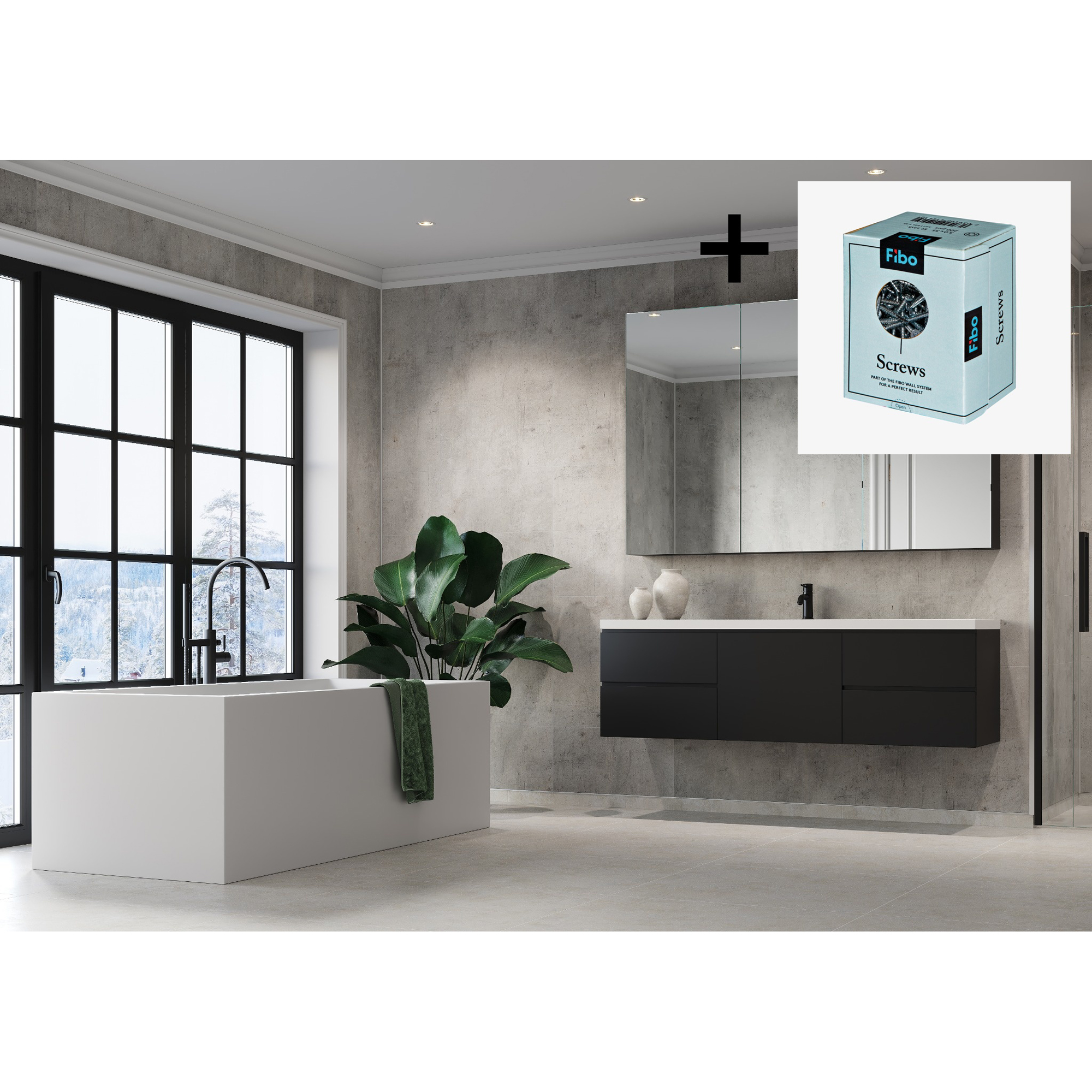 Baderomspanel Fibo 8053 M6030 Lentini Grey med Monteringsskruer