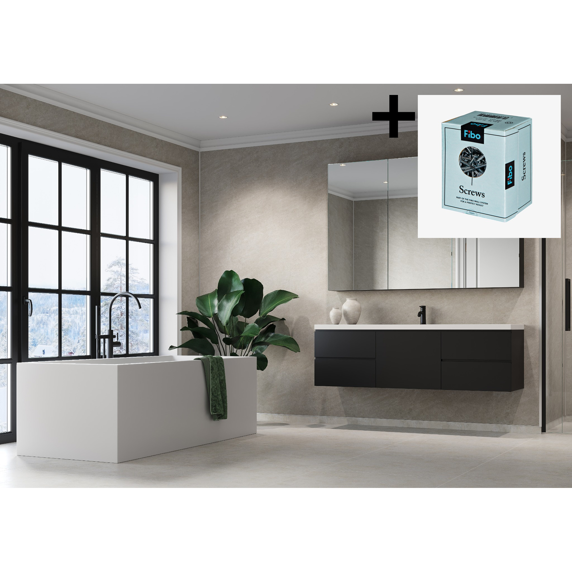 Baderomspanel Fibo 4746 M00 Grey Sahara med Monteringsskruer