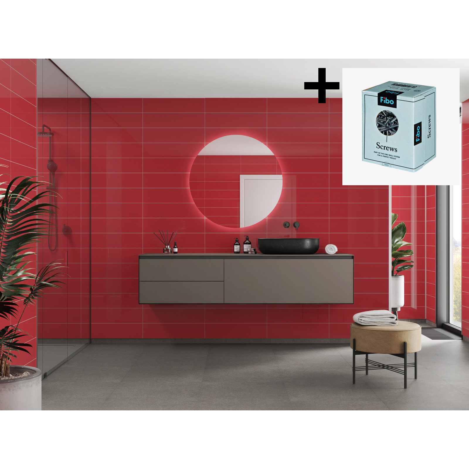 Baderomspanel Fibo 2101 M6015 Red med Monteringsskruer