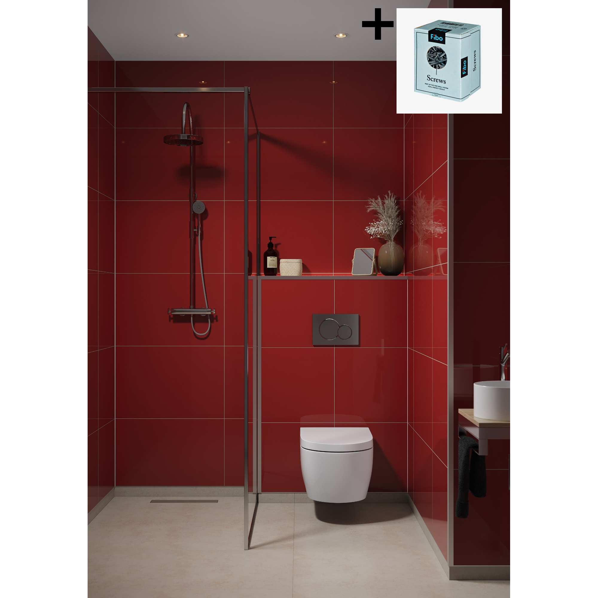 Baderomspanel Fibo 2101 M6040 Red med Monteringsskruer