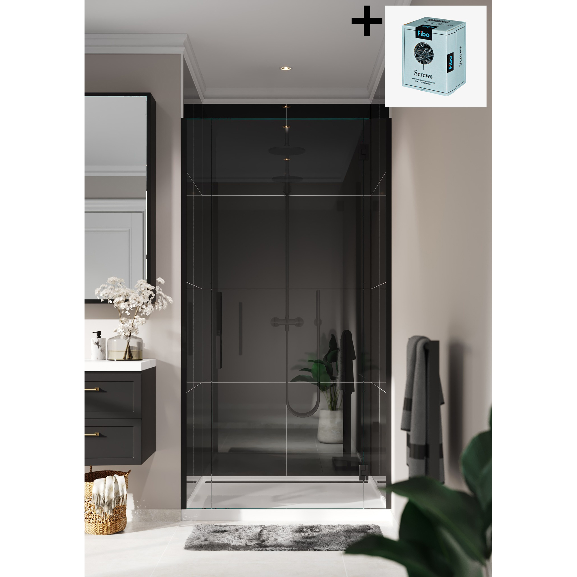 Baderomspanel Fibo 2124 M6060 Black Gloss med Monteringsskruer