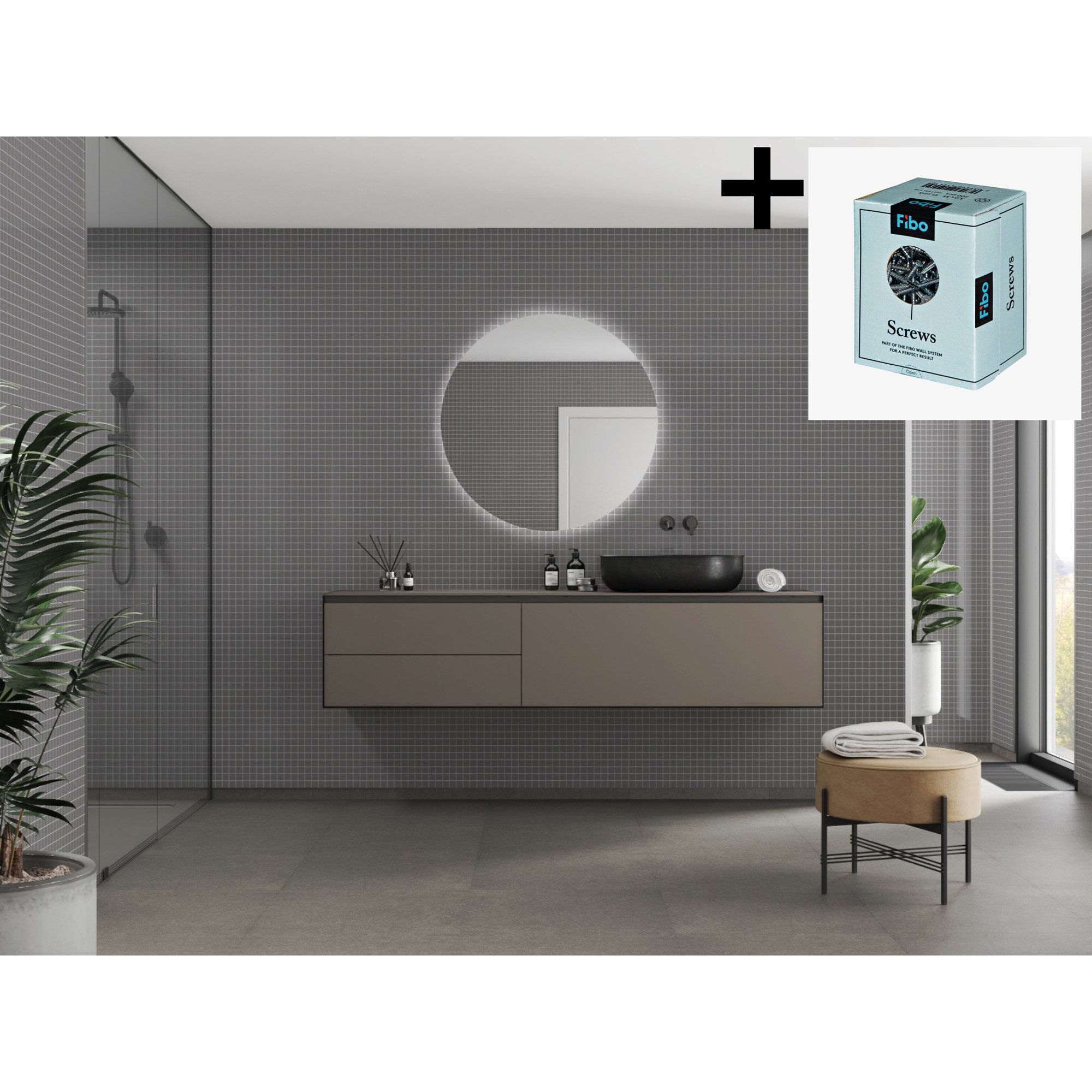 Baderomspanel Fibo 4054 M0303 Antracite med Monteringsskruer