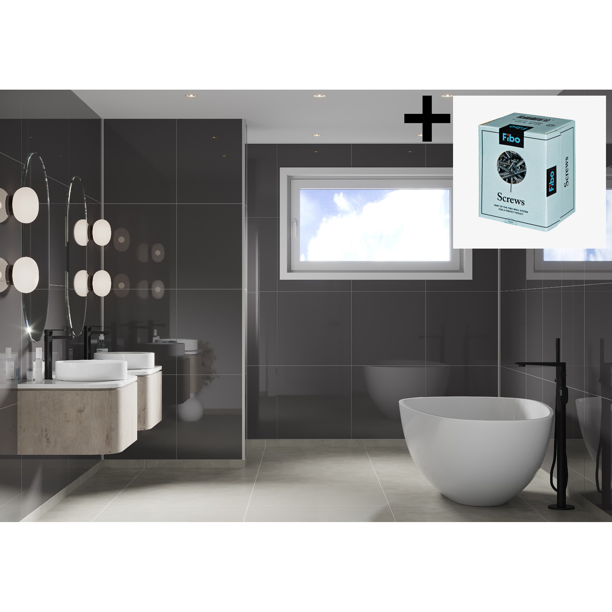 Baderomspanel Fibo 4054 M6060 Antracite med Monteringsskruer