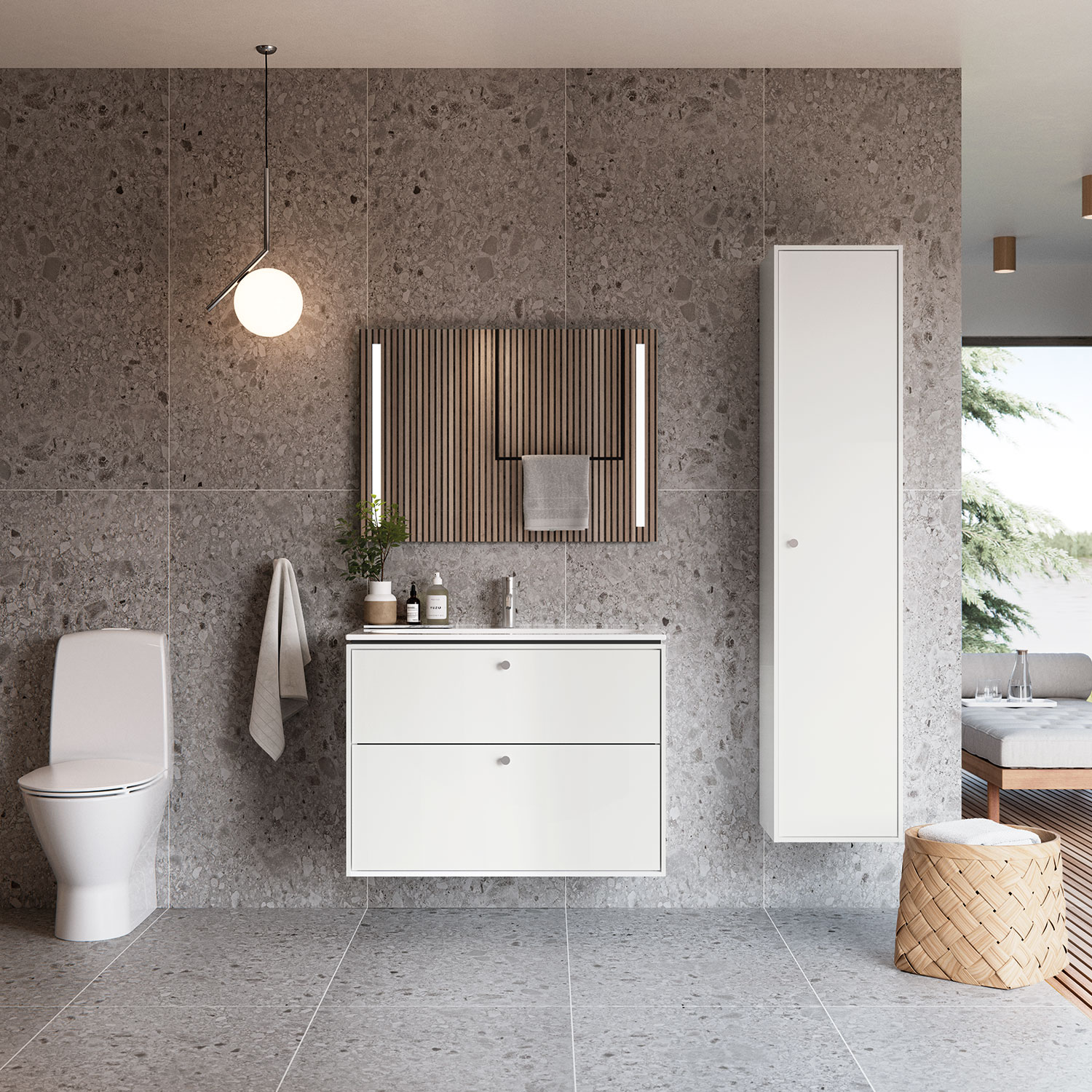 Tvättställsskåp Ifö Sense Art Smal Design 90 med 2 Lådor