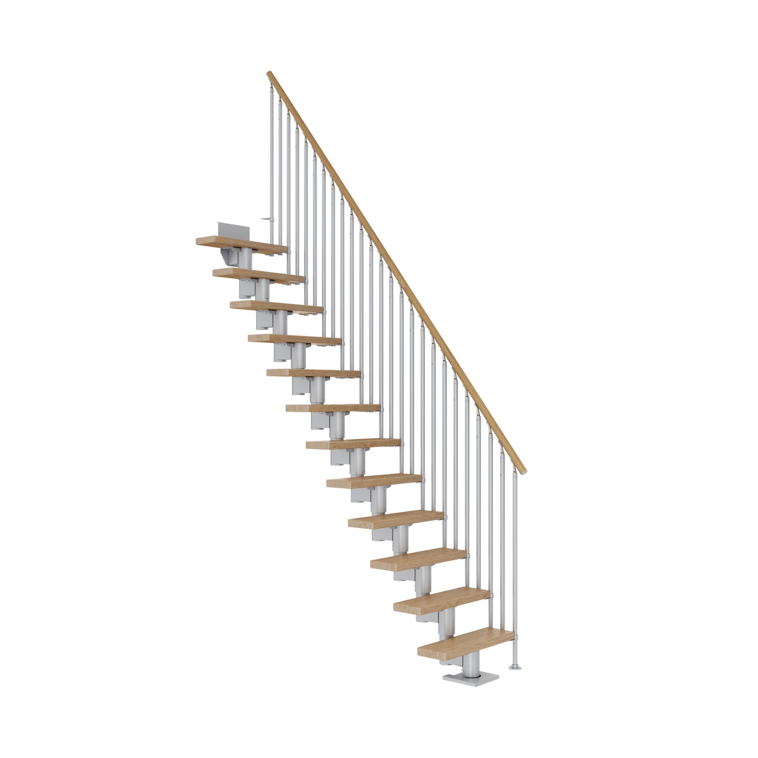 Plassbesparende Trapp Dolle Dublin Eik Rett Classic III Grå, LxB: 2220x710 mm, Maks Takhøyde: 2775-3375, Antall Trinn: 14 stk