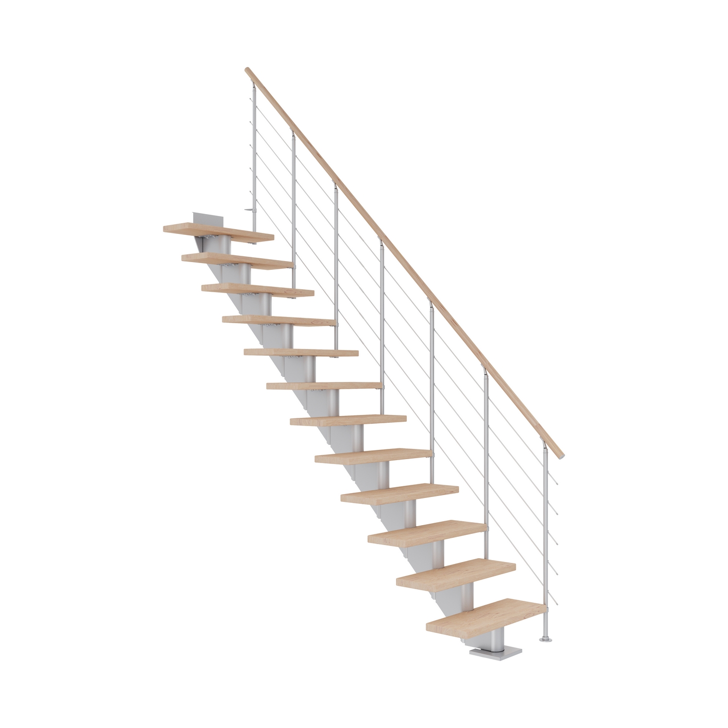 Plassbesparende Trapp Dolle Hamburg Eik Hvitoljet Rett Style6 Grå, LxB: 2810x890 mm, Maks Takhøyde: 2775-3225, Antall Trinn: 14 stk