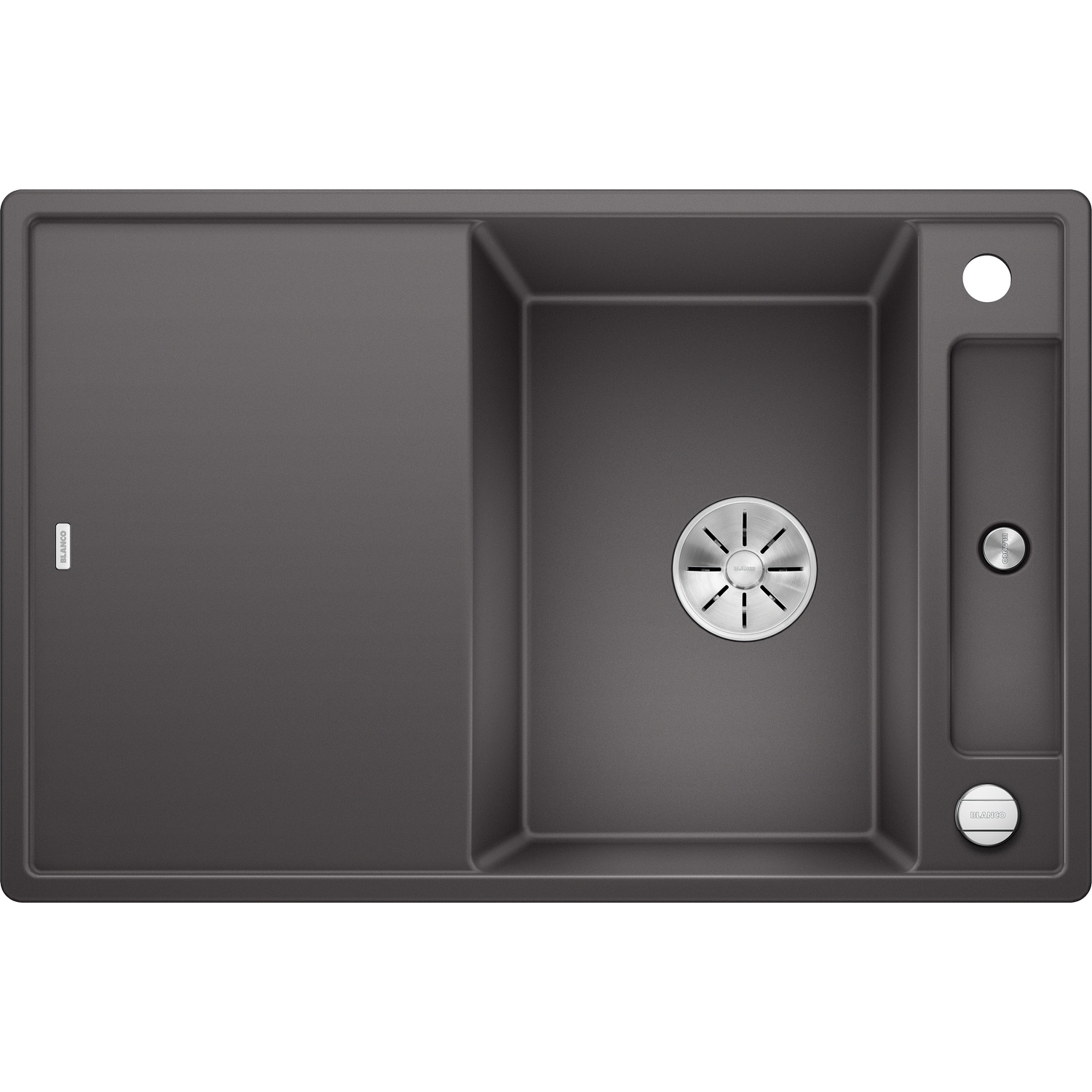 Diskbänk Blanco Axia III 45 S InFino Klippgrå, med Skärbräda i härdat, vitt glas