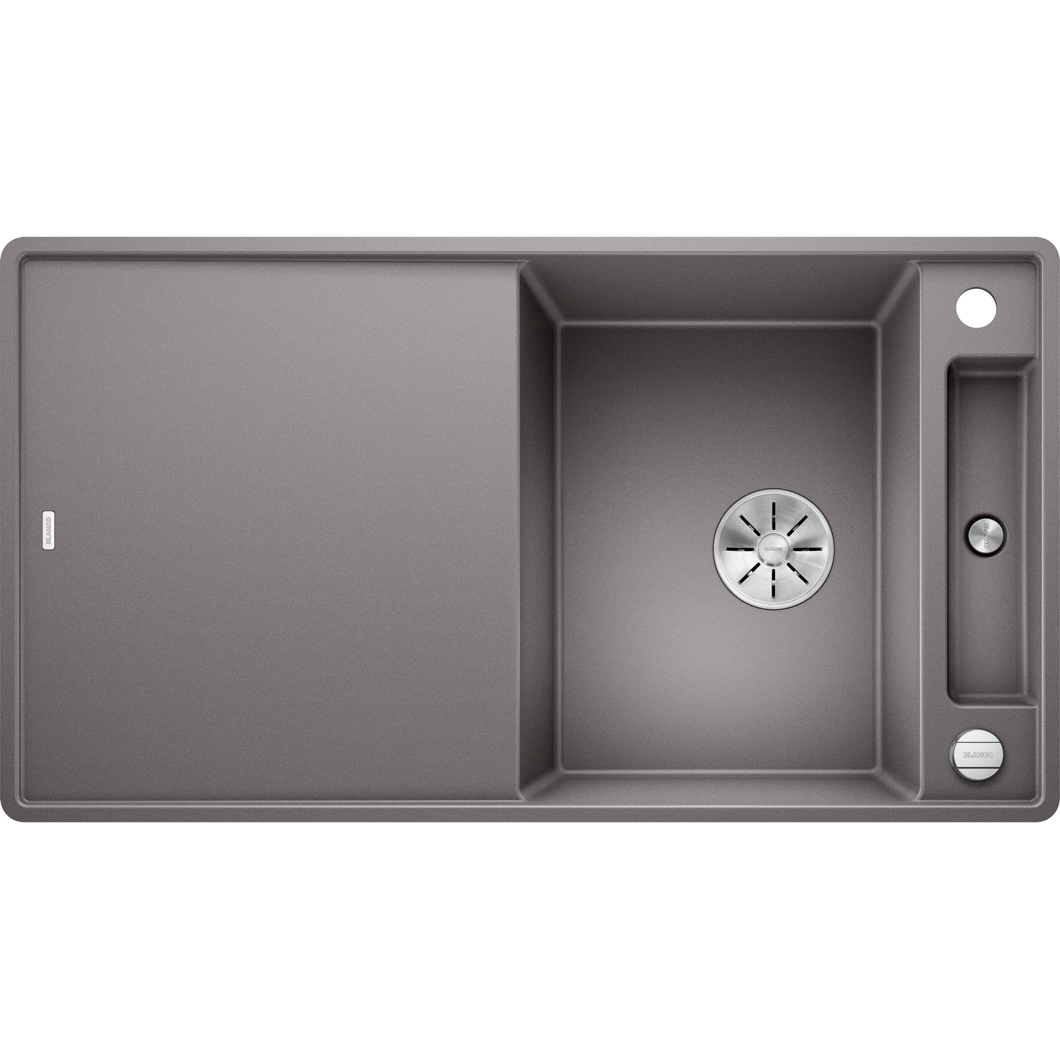 Diskbänk Blanco Axia III 5 S-F InFino Alumetallic, med Skärbräda i Trälaminat