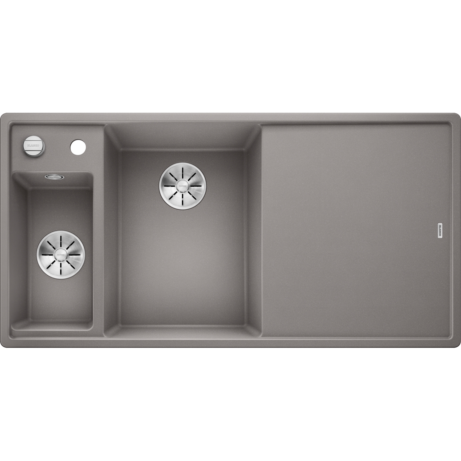 Diskbänk Blanco Axia III 6 S InFino Alumetallic, Ho till Vänster, med Skärbräda i härdat vitt glas