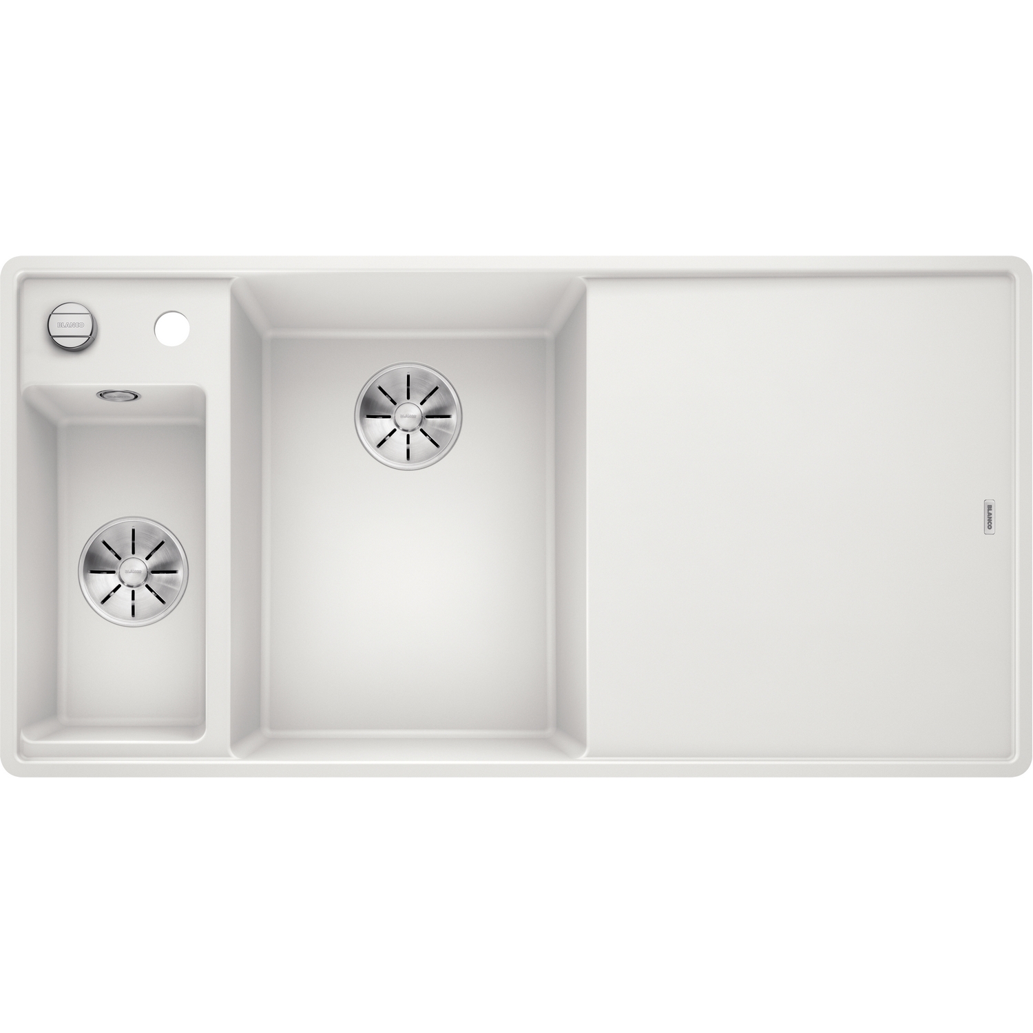 Diskbänk Blanco Axia III 6 S-F InFino Vit, Ho till Vänster, med Skärbräda i Trälaminat